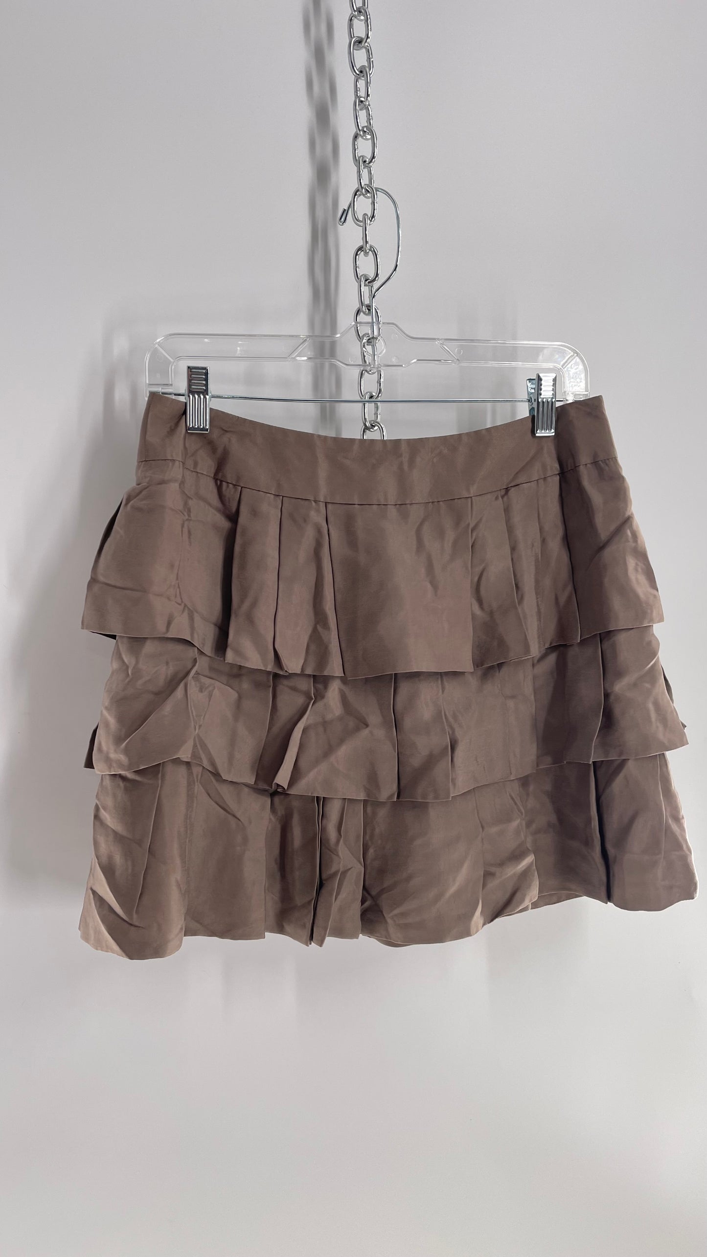 Vintage Banana Republic Tan 100% Cupro Tiered Mini Skirt (4)