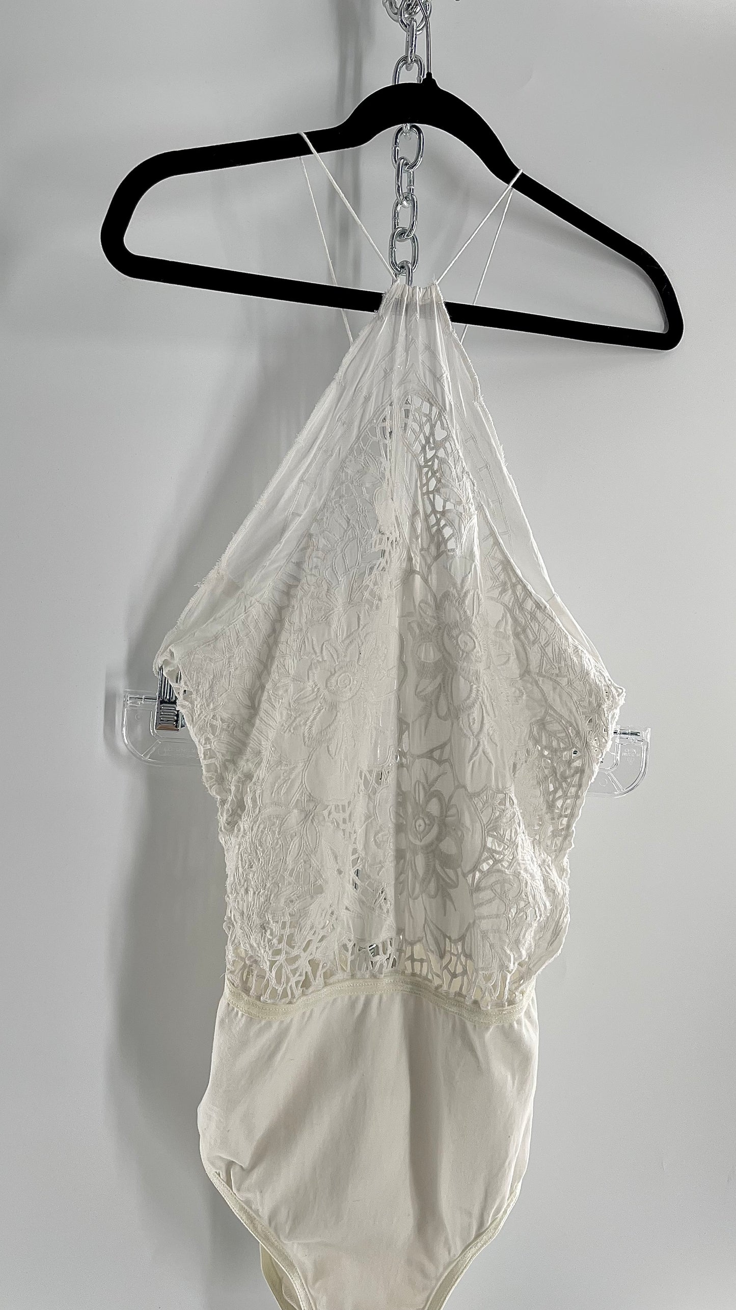 Intimately Free People White Eyelet Lace Open Back Bodysuit (Medium)