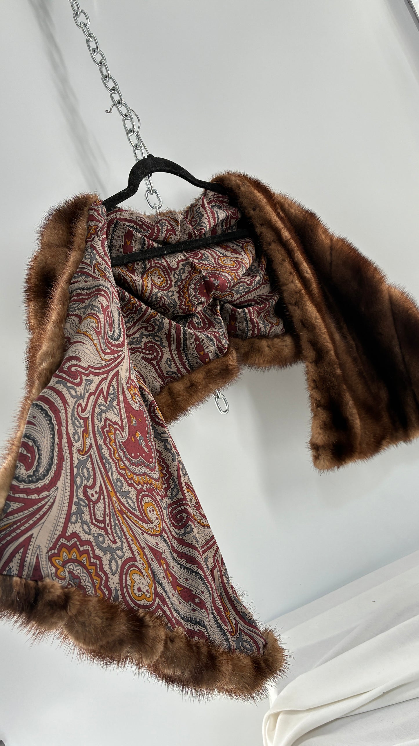 Vintage Mink Cape Shrug Shawl with Ruched Back Detail (One Size)