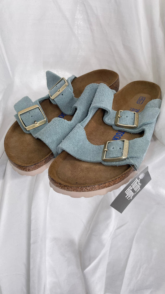 Birkenstock Powder Blue Suede Double Strap Sandal (39/8)