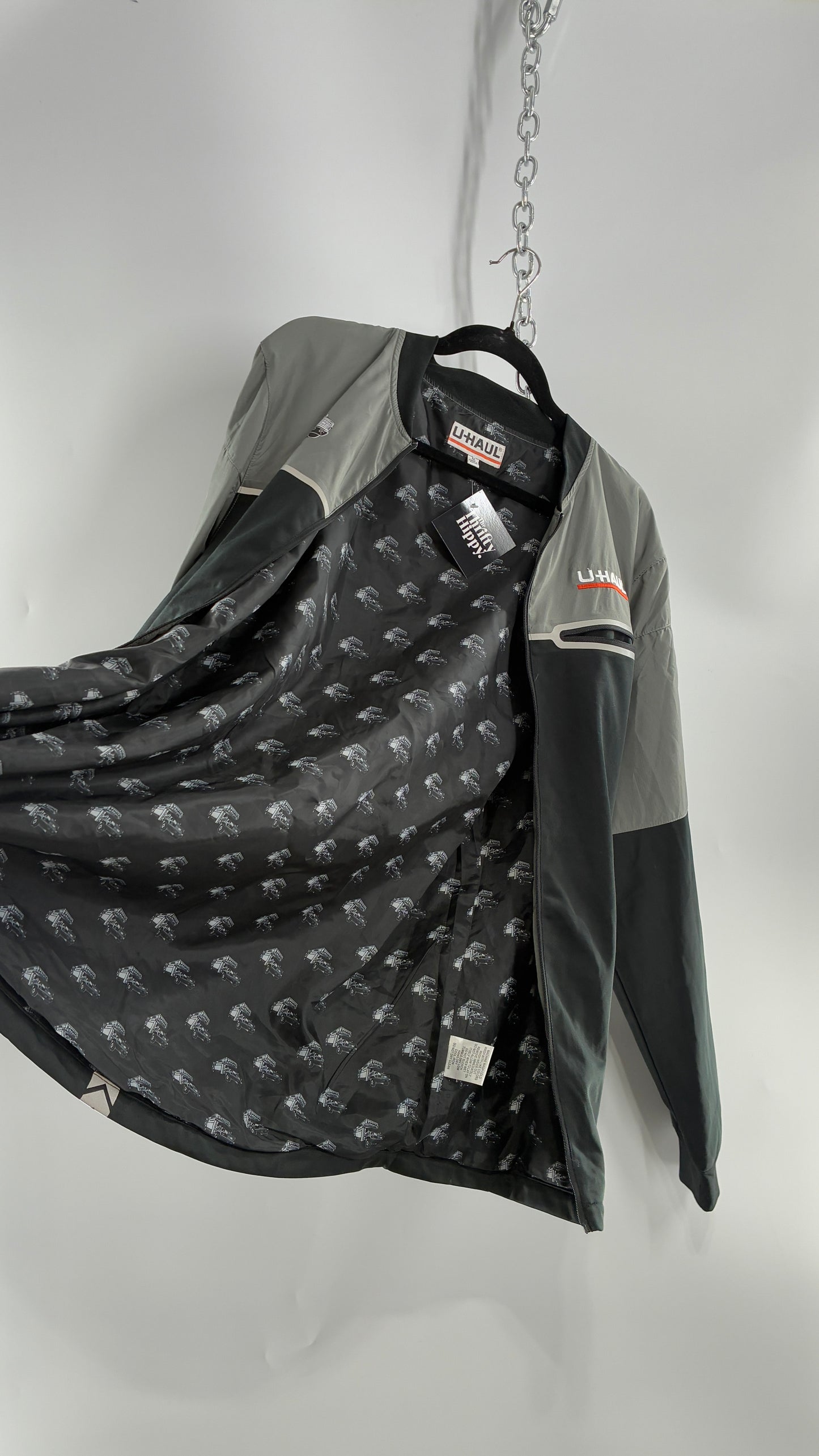 Vintage U-HAUL Embroidered Grey Wind Breaker (Medium)