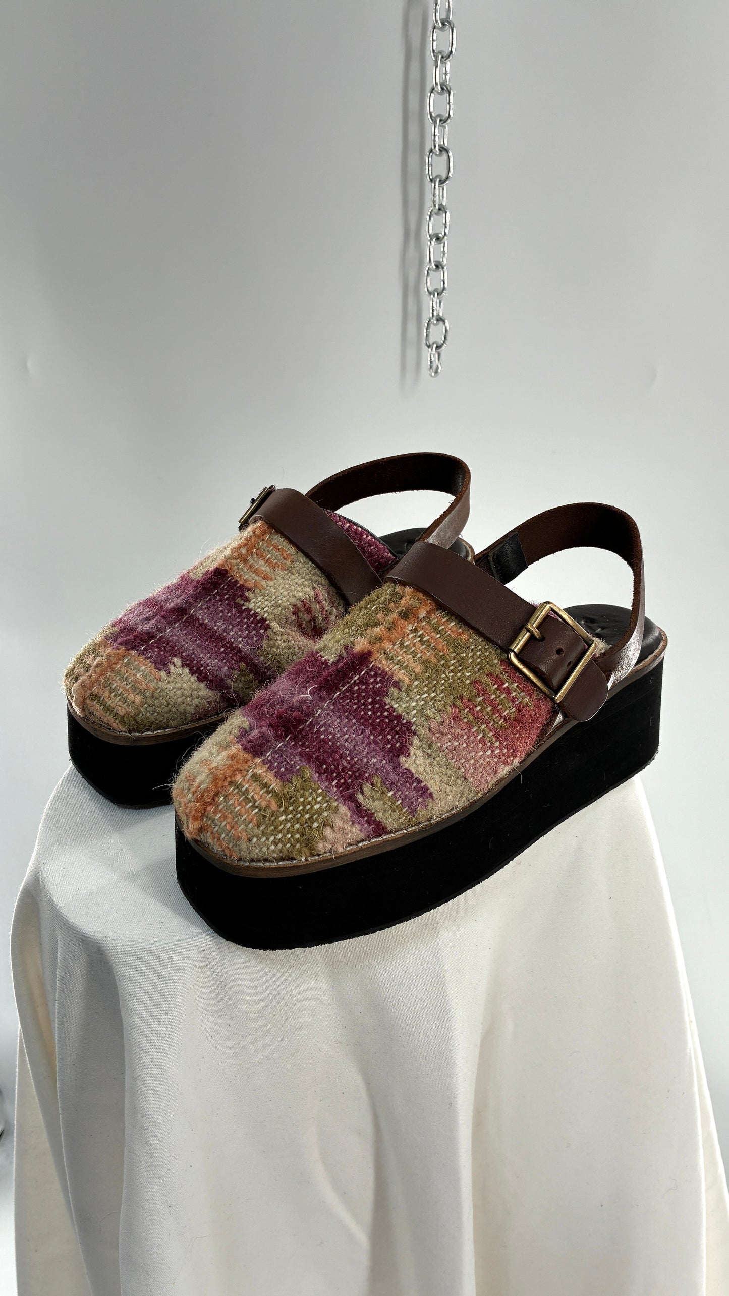 FREE PEOPLE Astrid Platform Mules Multicolor with Leather Straps  (7.5)