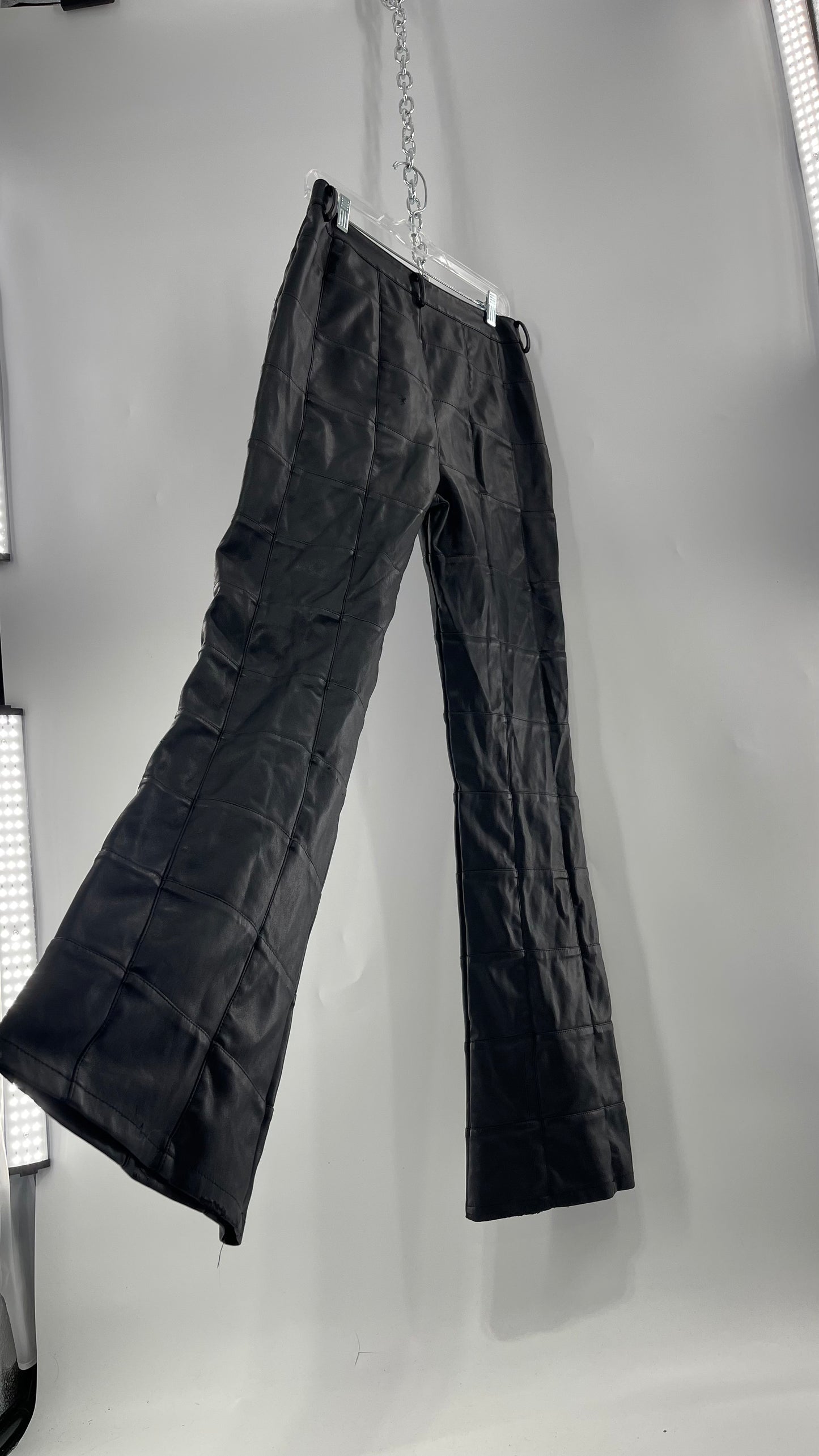 MOTEL Black Faux Leather Checkered Kick Flares (XL)