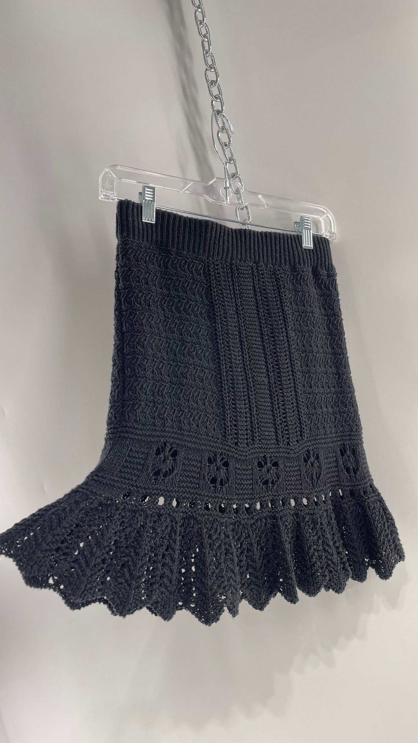 Anthropologie Black Crochet Knit Mini Skirt with Tags Attached (Small)