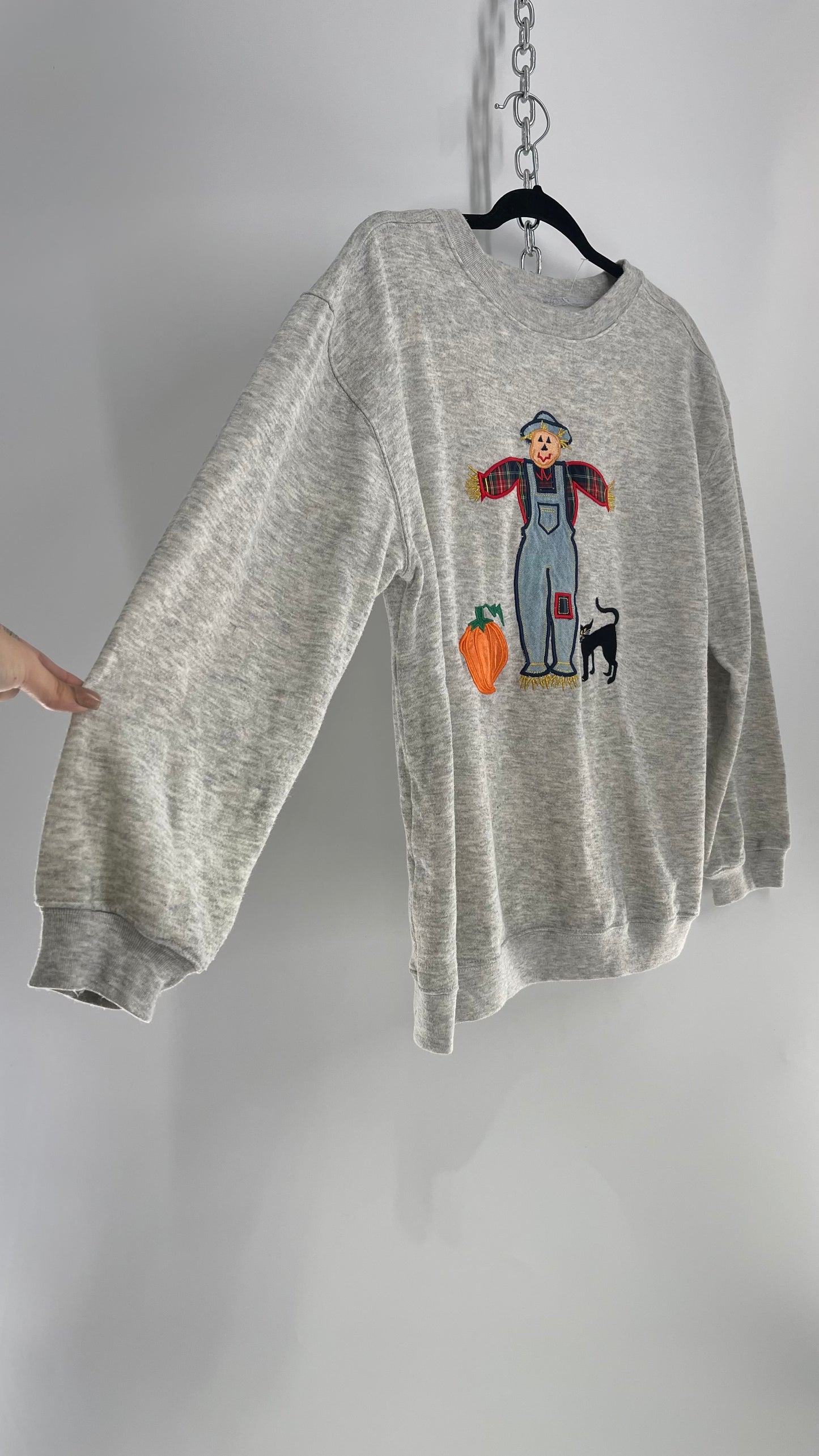 Vintage Patchwork Scarecrow Crewneck Sweater (Medium)