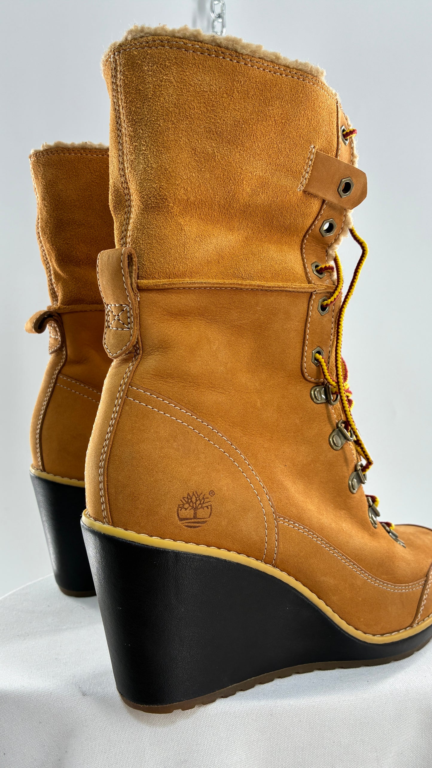 Vintage TIMBERLAND Wedge Boots Suede Leather Tie Up Heels (7.5)