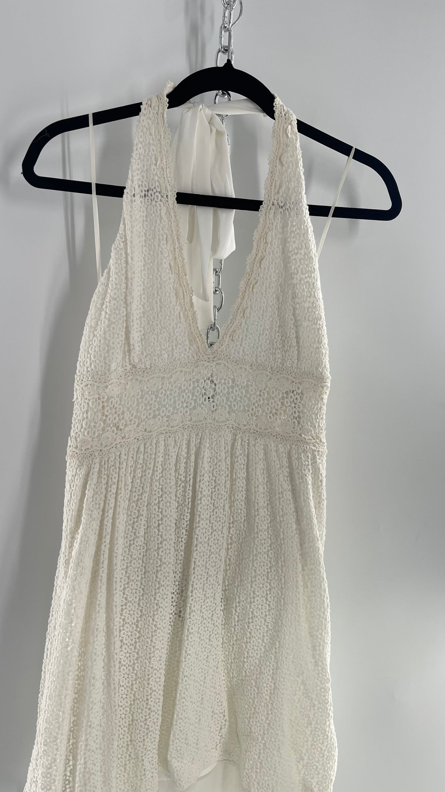 Free People 50s Style White Lace Halter Circle Skirt Dress (12)