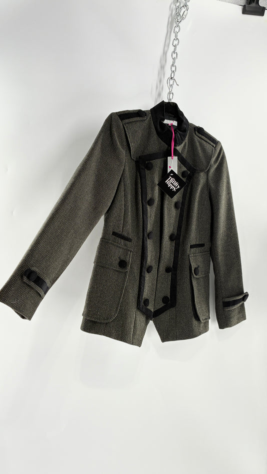 Deadstock Vintage PER UNA 41% Wool Grey Drummer Military Jacket with Black Velvet Piping and Tags Attached (12)