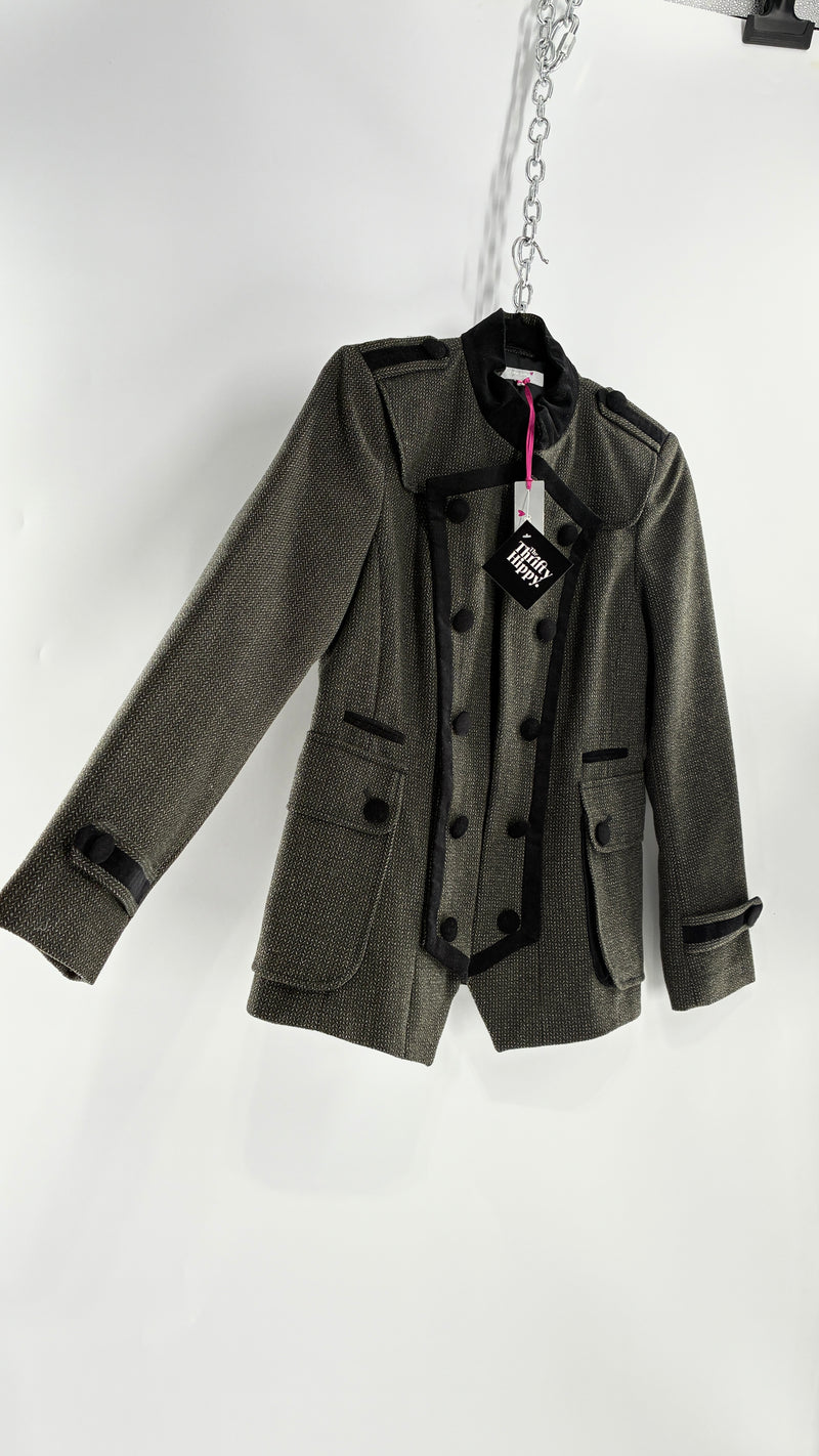 Deadstock Vintage PER UNA 41% Wool Grey Drummer Military Jacket with Black Velvet Piping and Tags Attached (12)
