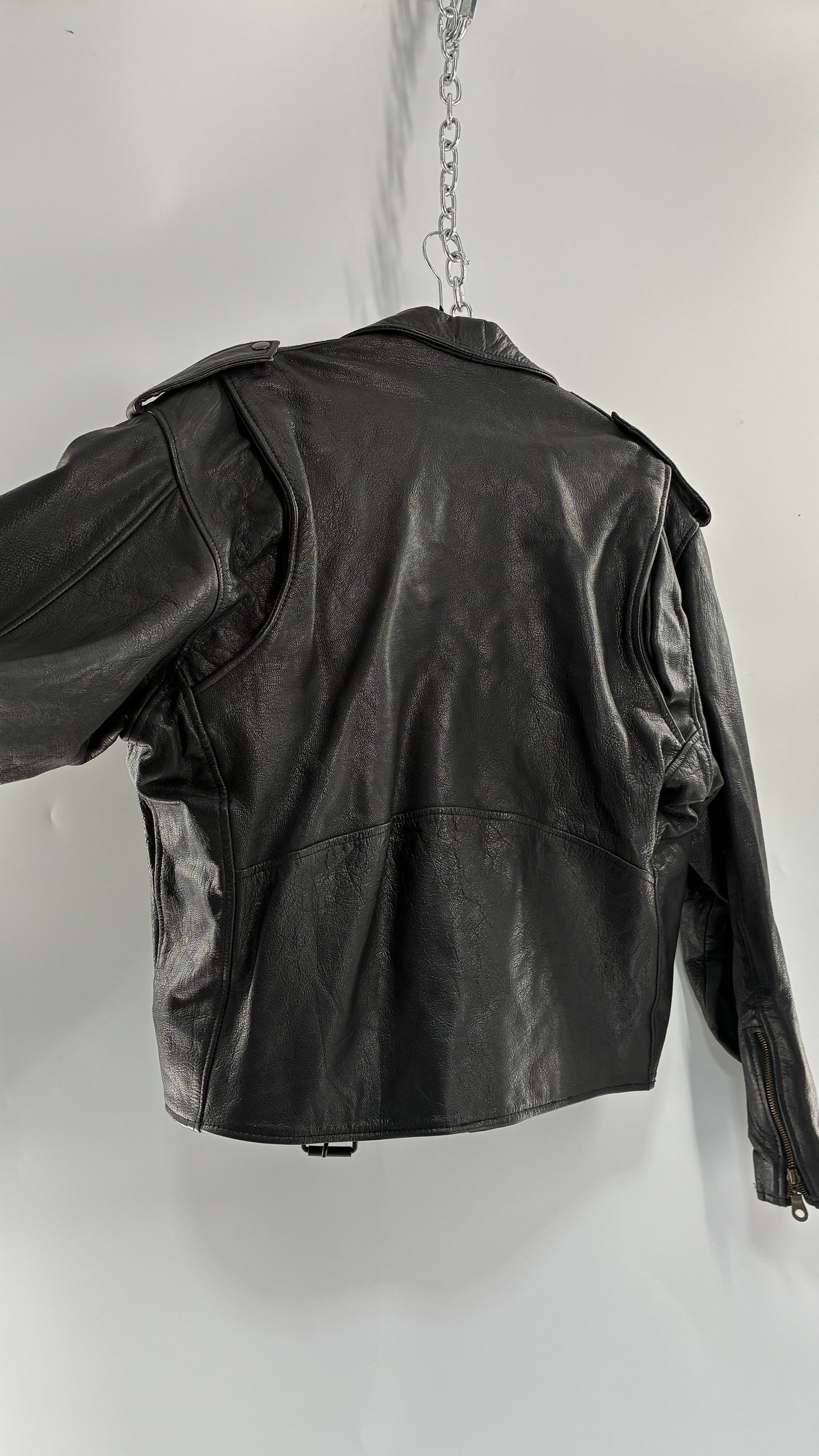 Vintage Black Genuine Leather Motorcycle Jacket (XL)