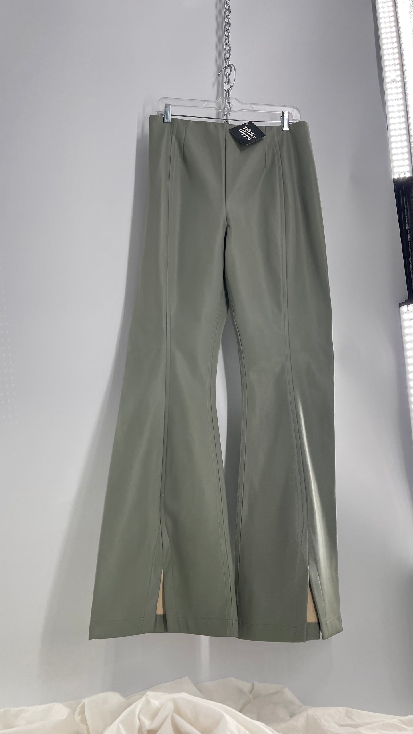 Free People Real Deal Grey/Sage Vegan Leather Vented Hem Flares (31)