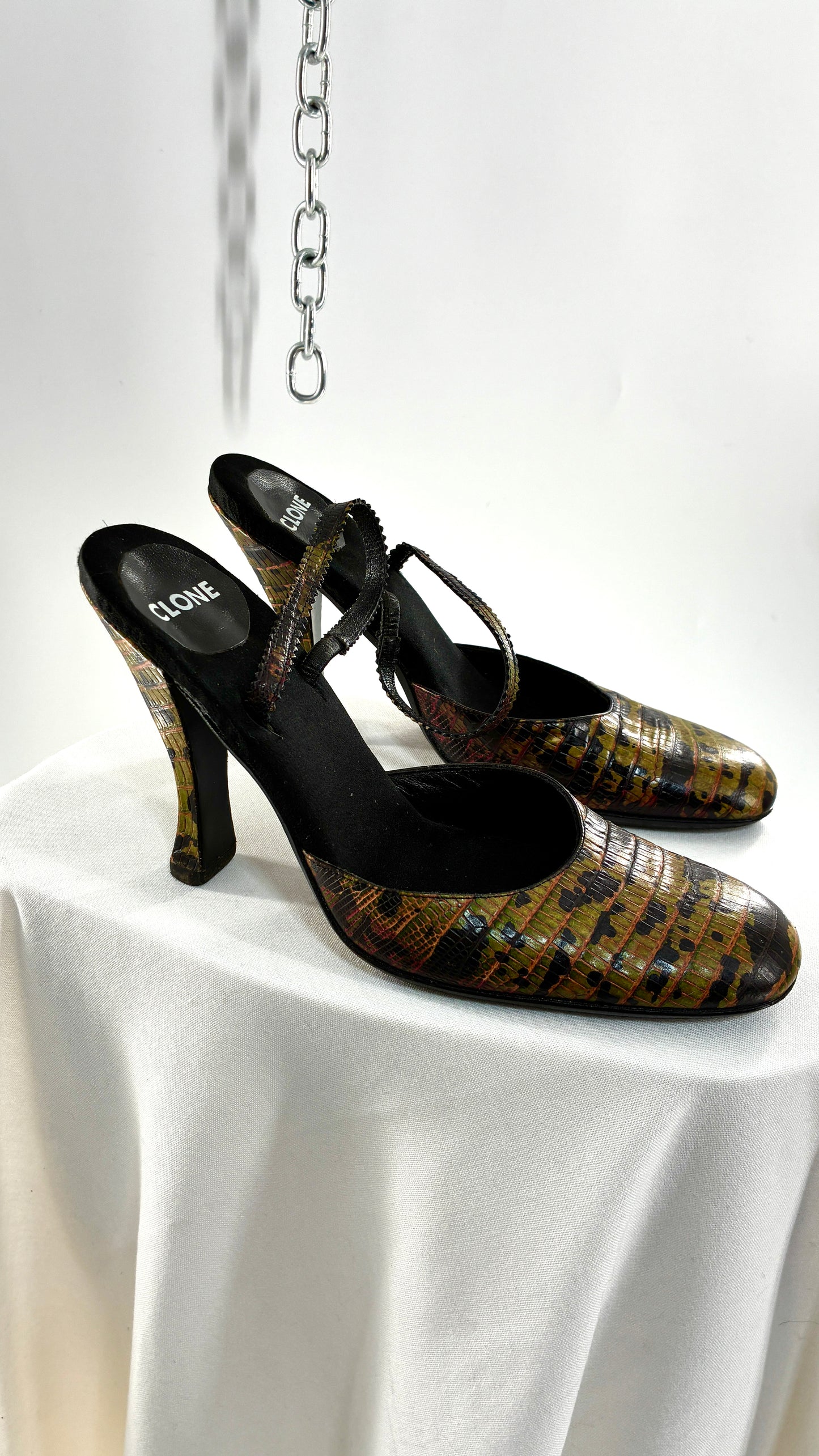 Rare Vintage CLONE Bruno Bordese Anaconda Snake Patterned Round Toe Heel Made in Italy (37.5)