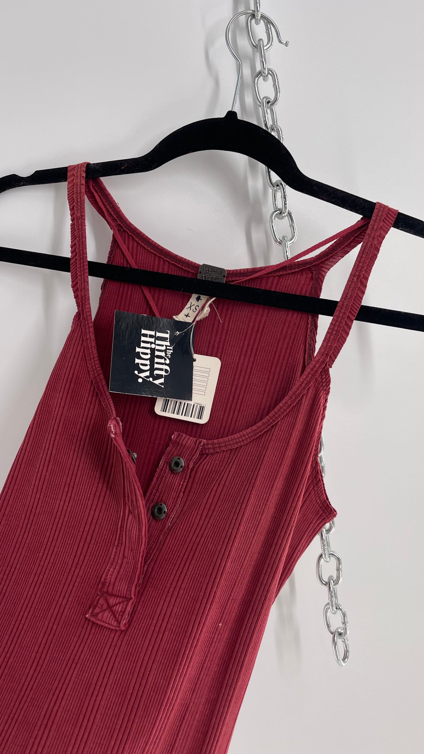 Free People Red Maroon Ribbed Tank Distressed with Tags Attached (XS)