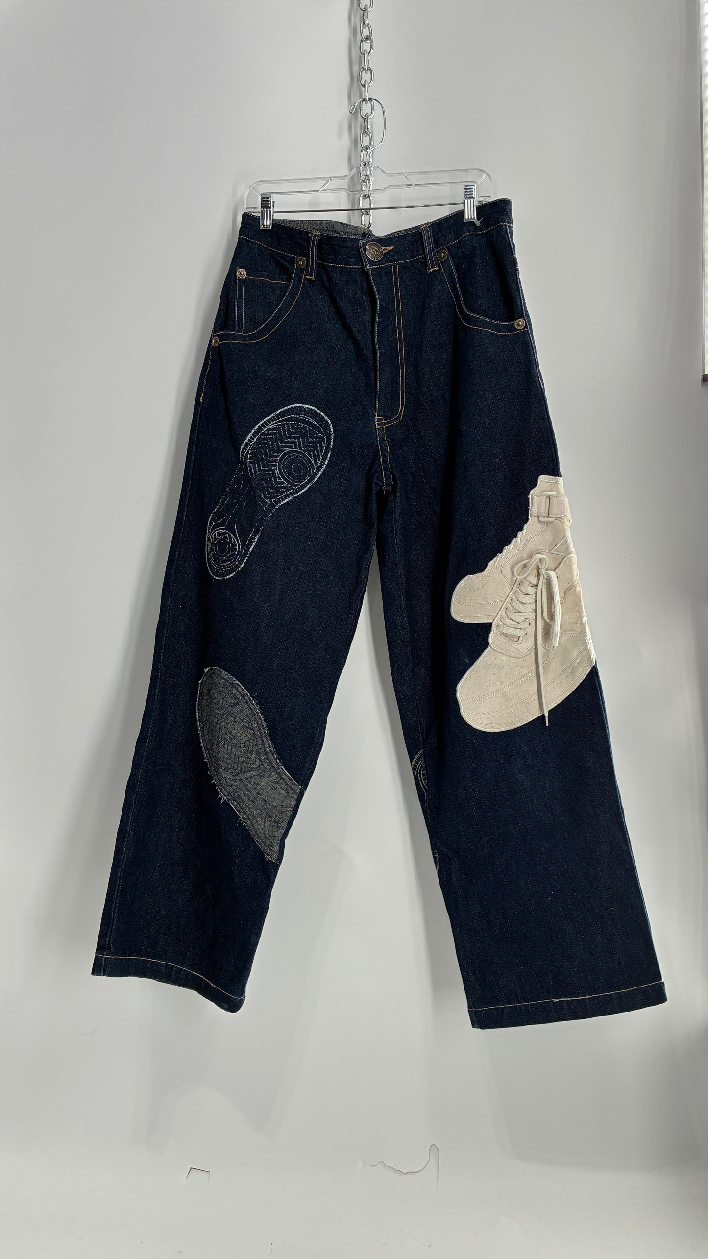 Vintage RAWBLUE Baggy Heavy Denim Wide Legs with AF1 Appliqué (32W/31)