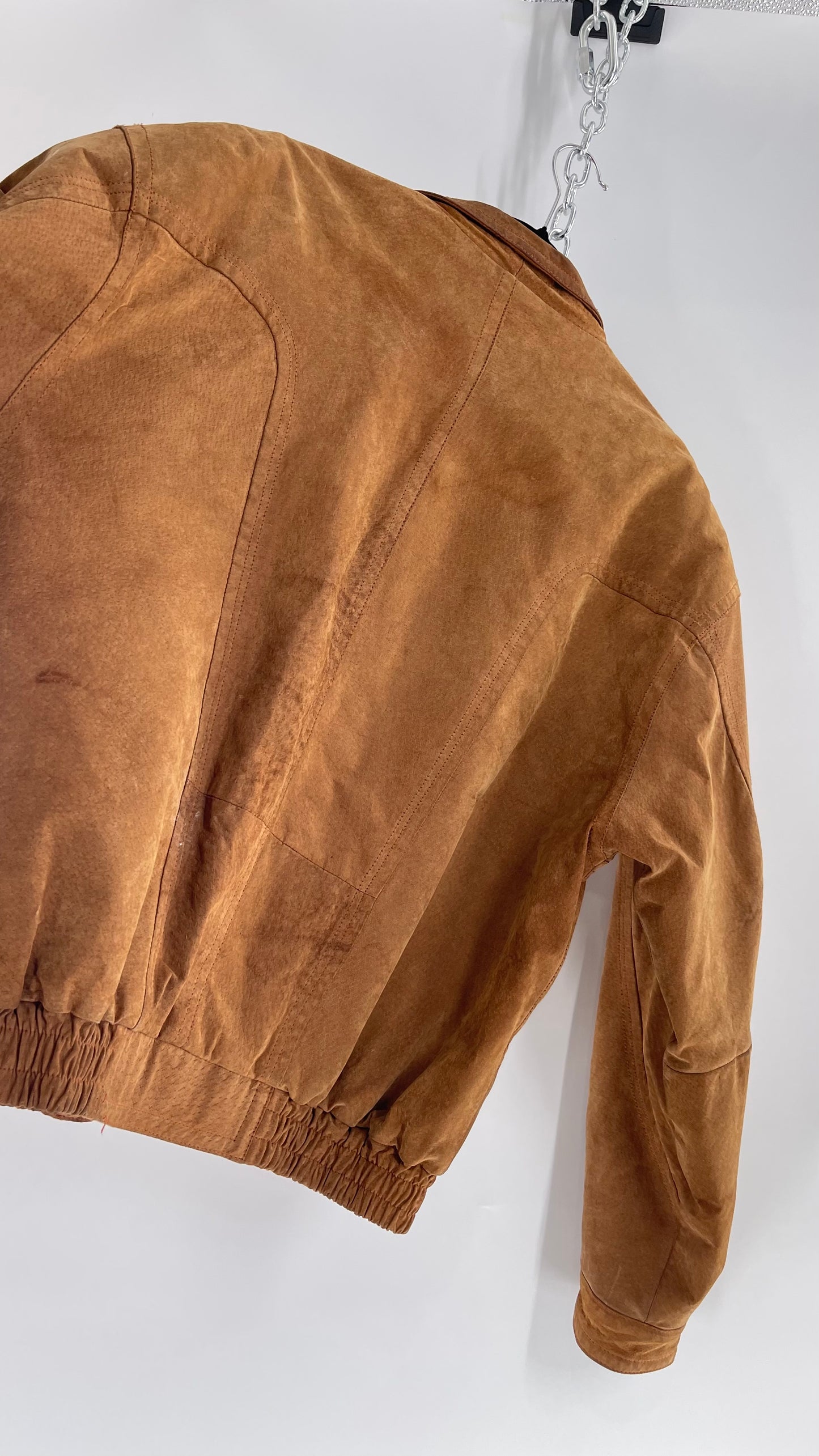 GITANO Vintage Camel Brown Genuine Leather Bomber Jacket (Large)