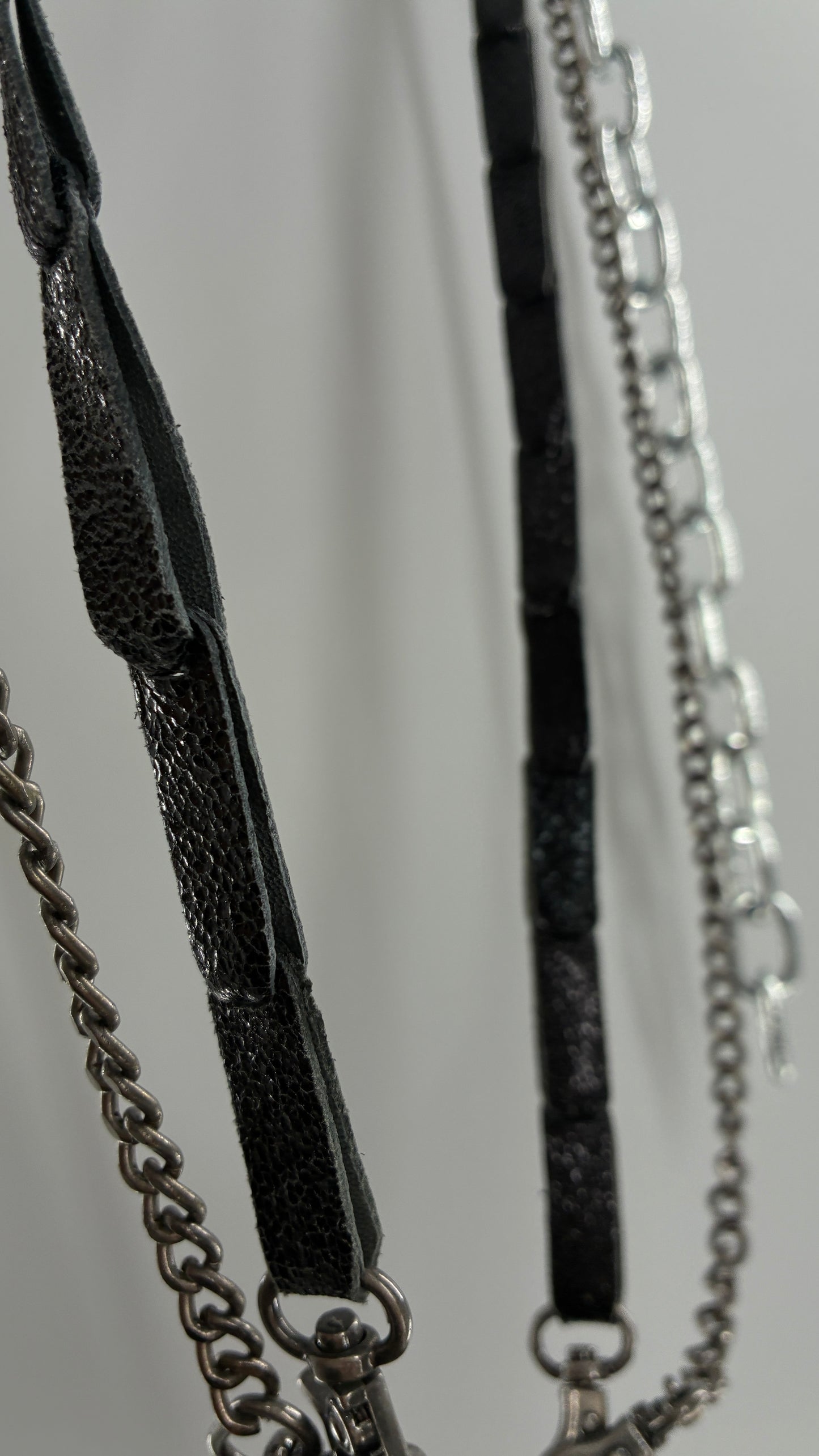 Free People Black Metallic Goat Leather Wallet with Leather and Chain Straps