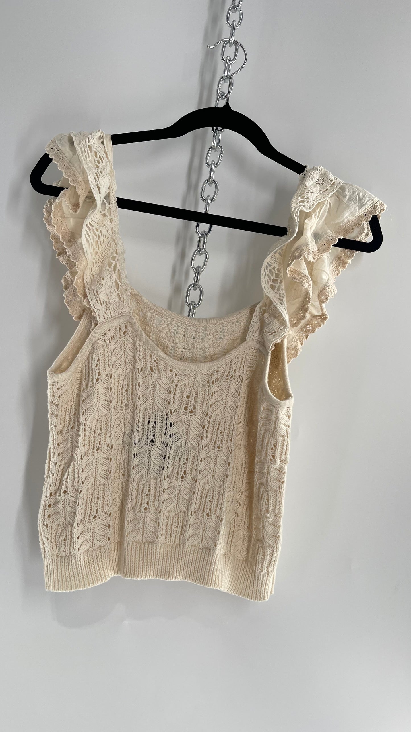 Anthropologie Beige Knit Tank with Ruffled Straps (Large)