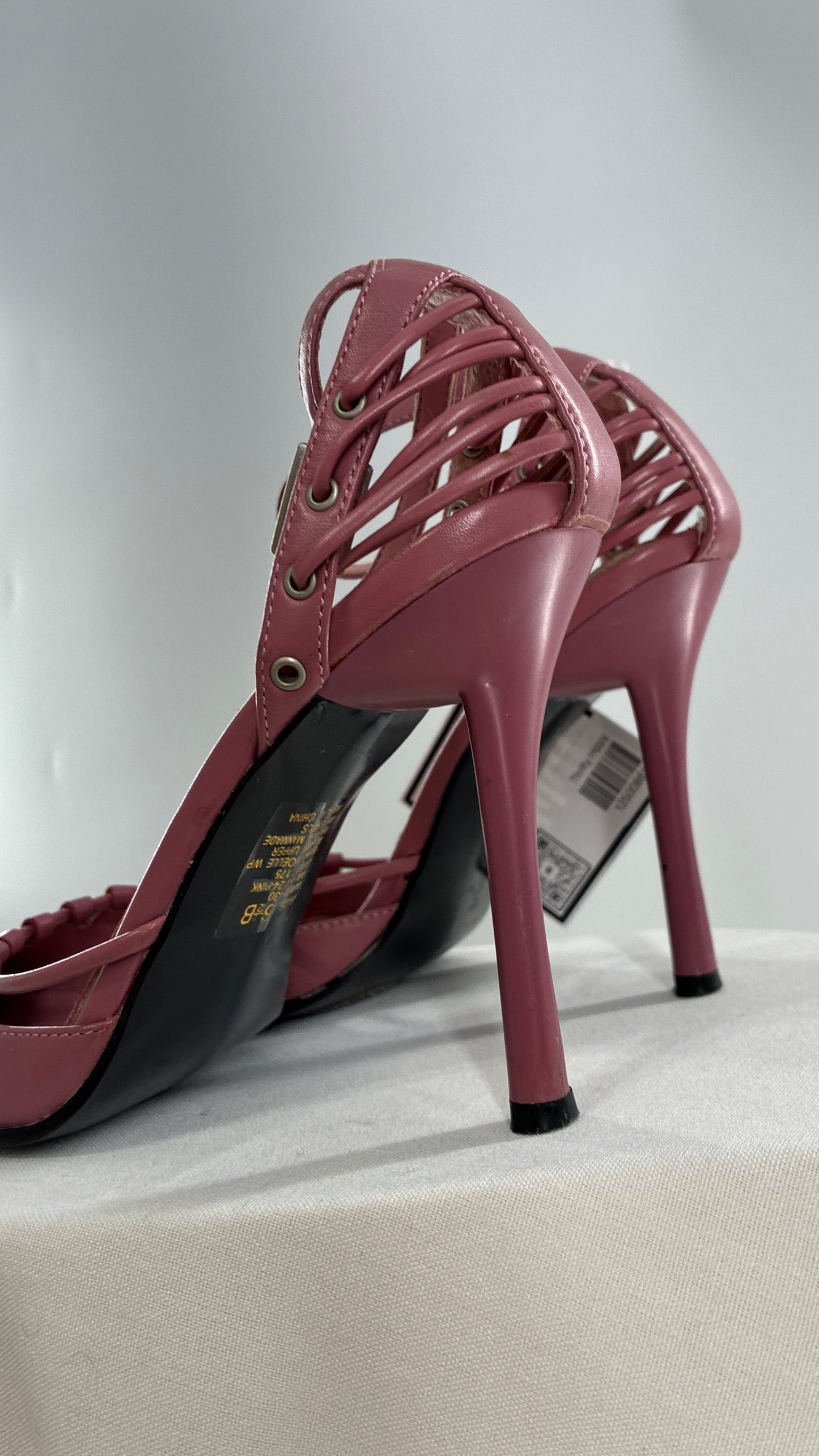 Vintage WILD PAIR Pink Pointed Toe Heels with Strappy Grommet Details (6.5)