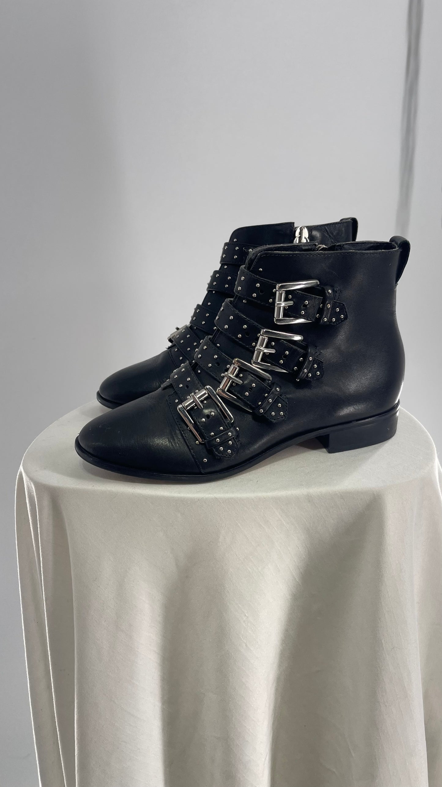 Rebecca Minkoff Brazilian Leather Black Studded Buckle Boots (5)