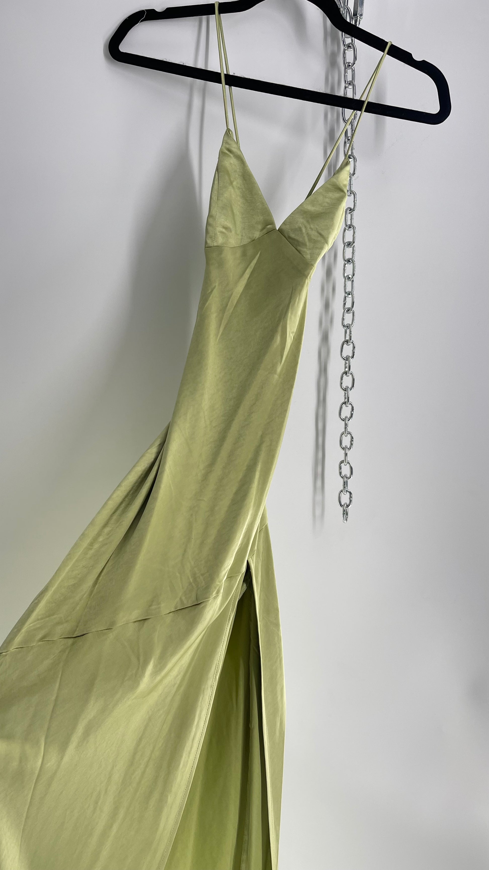 BABYBOO Isobel Sage Green Side Slit, Open Tie Up Back Gown (M) The Thrifty Hippy BABYBOO Isobel Sage Green Side Slit, Open Tie Up Back Gown (M) The Thrifty Hippy