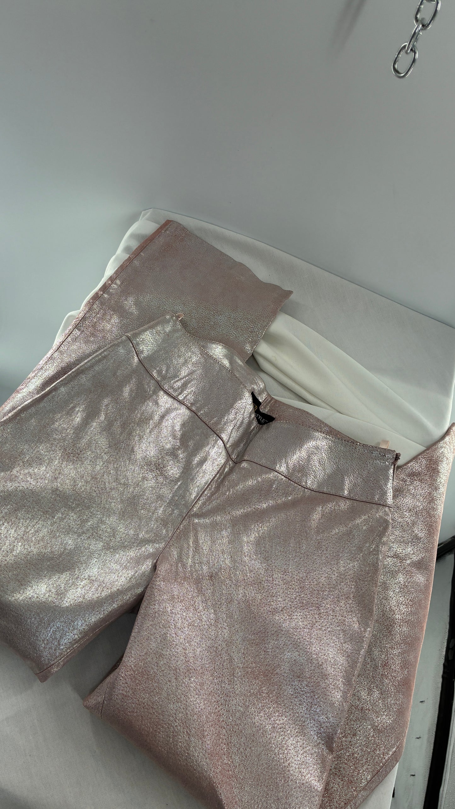 Vintage Deadstock METROSTYLE Pink Metallic Leather Low Rise Bottoms (12)