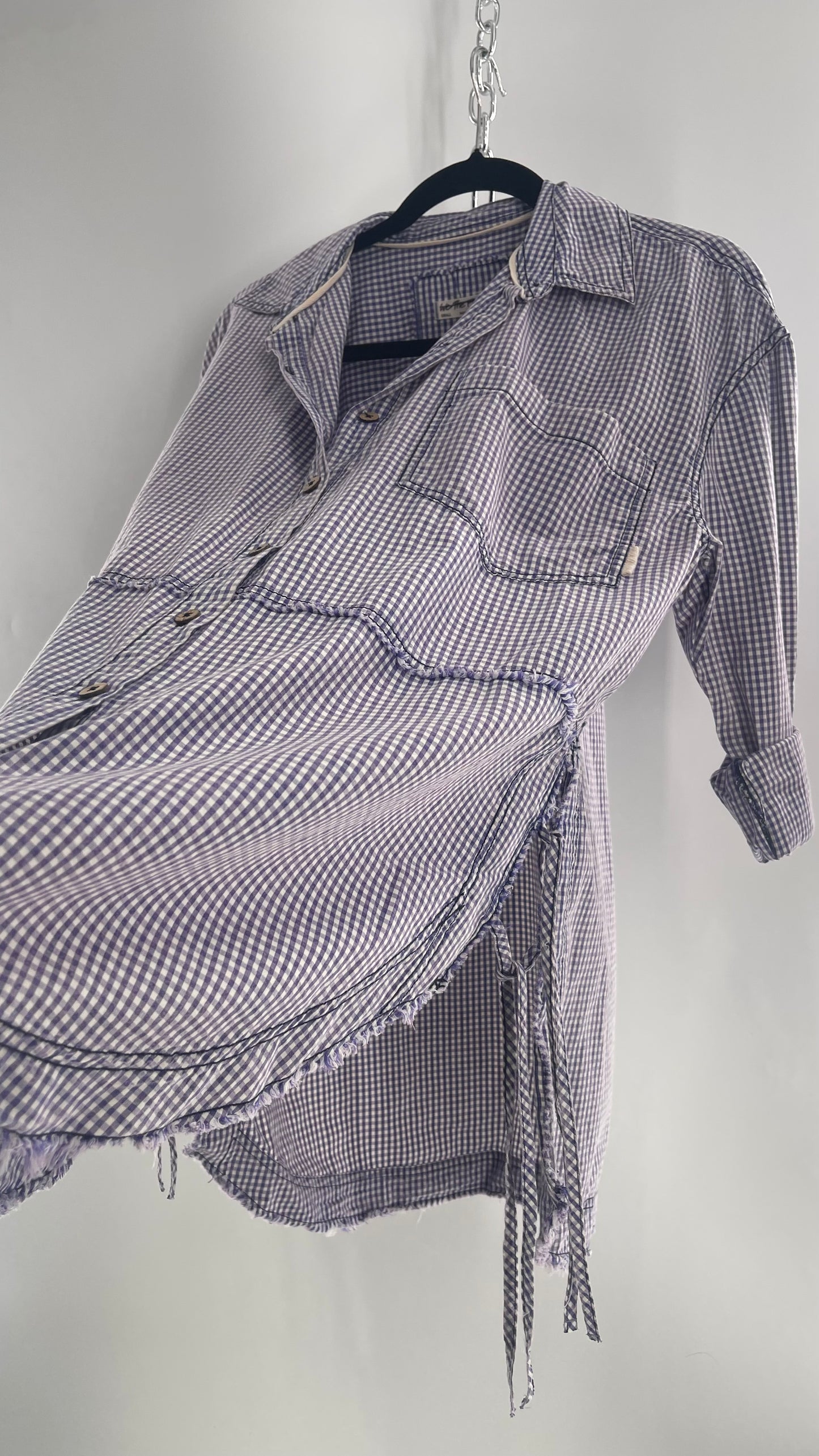 Free People Oversized Gingham Button Up with Side Tie Details (Small)