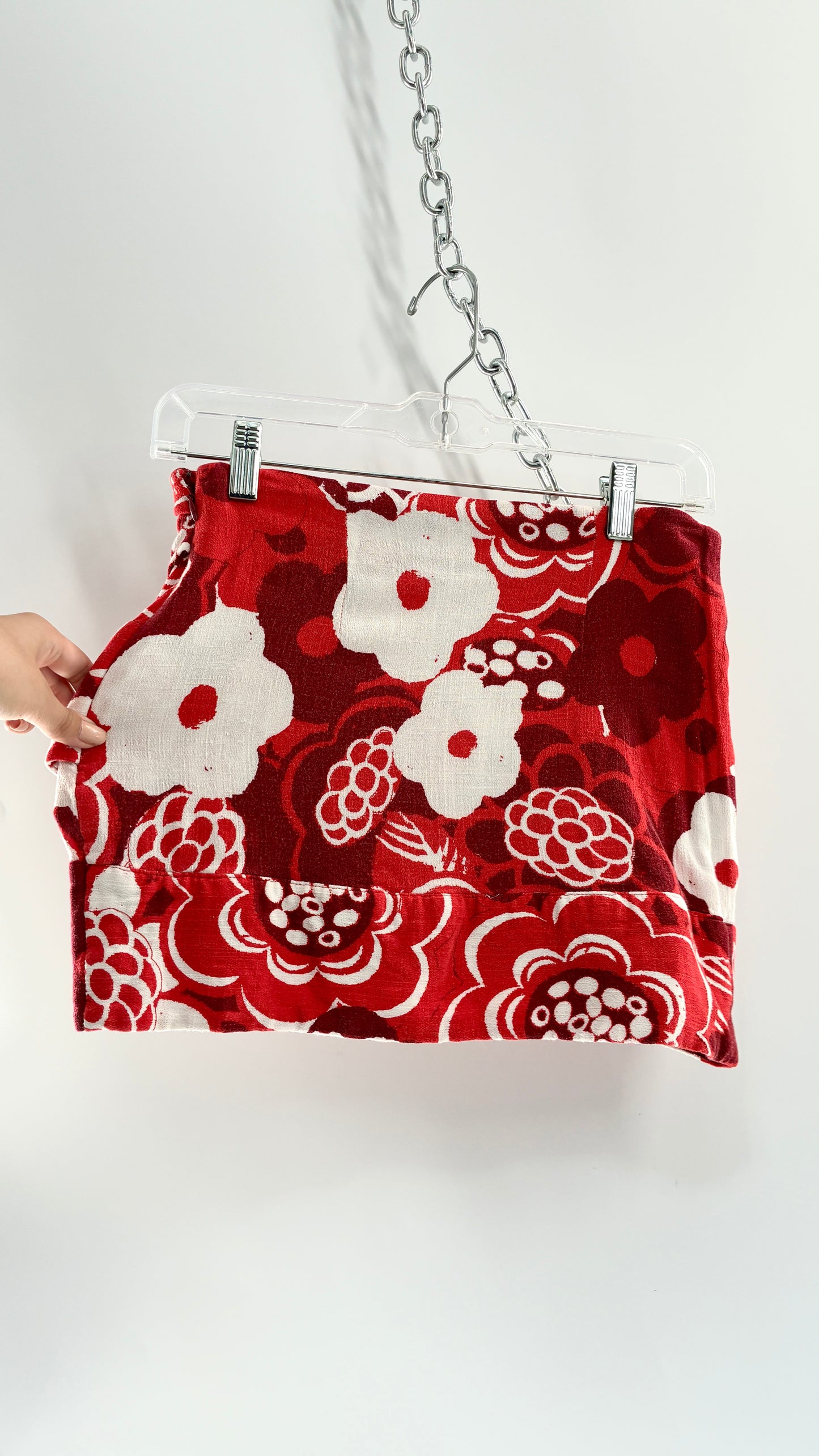 Free People Red and White Floral Mini Skirt (0)