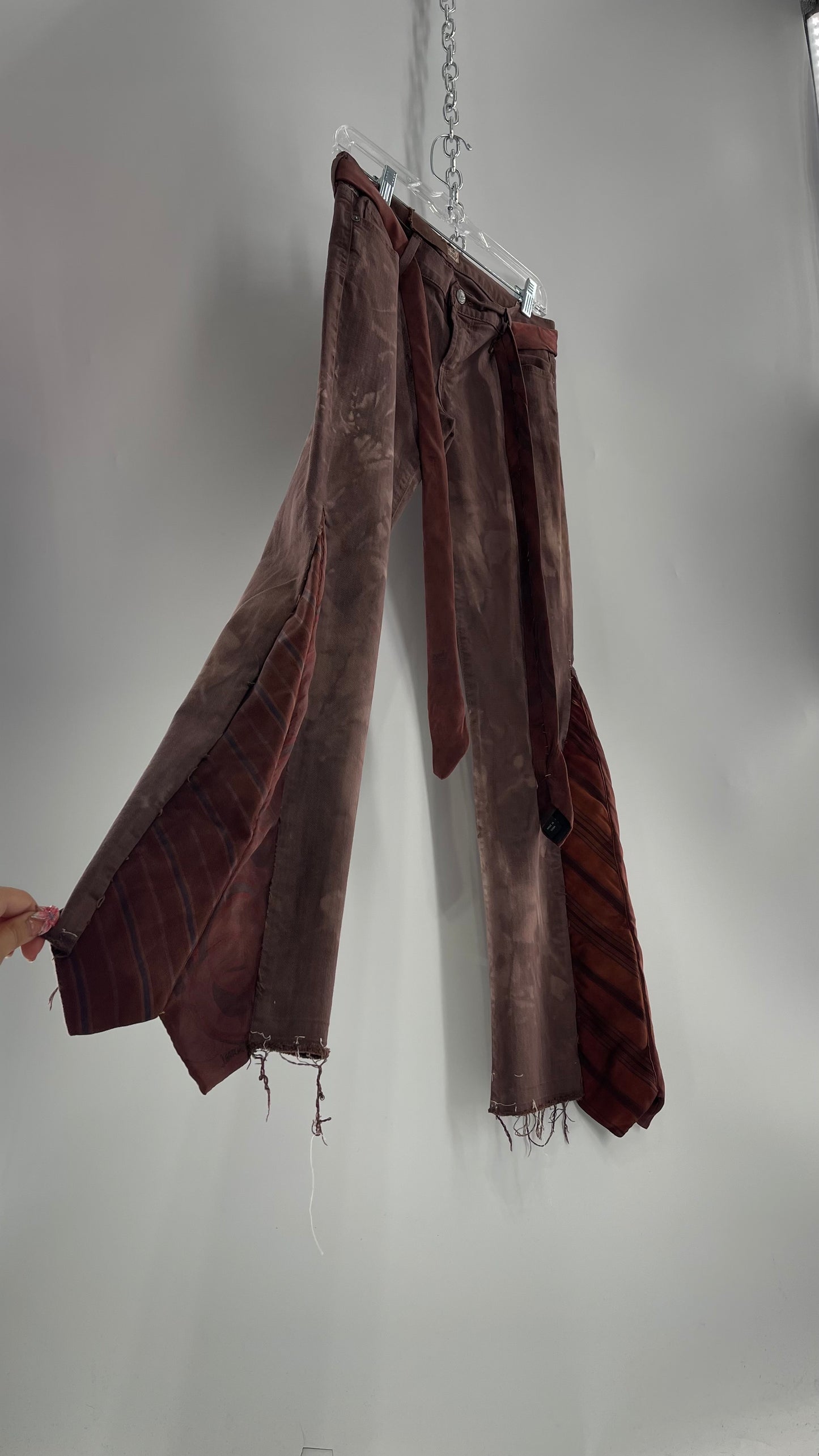 Custom Brown Tie Side Bell Bottom Kick Flare Pants (27)