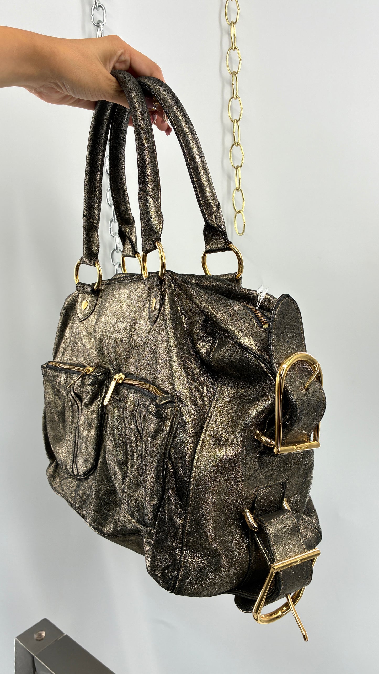Vintage TORREGROSSA Metallic Gold Bag with Pocketed Front and Gold Hardware