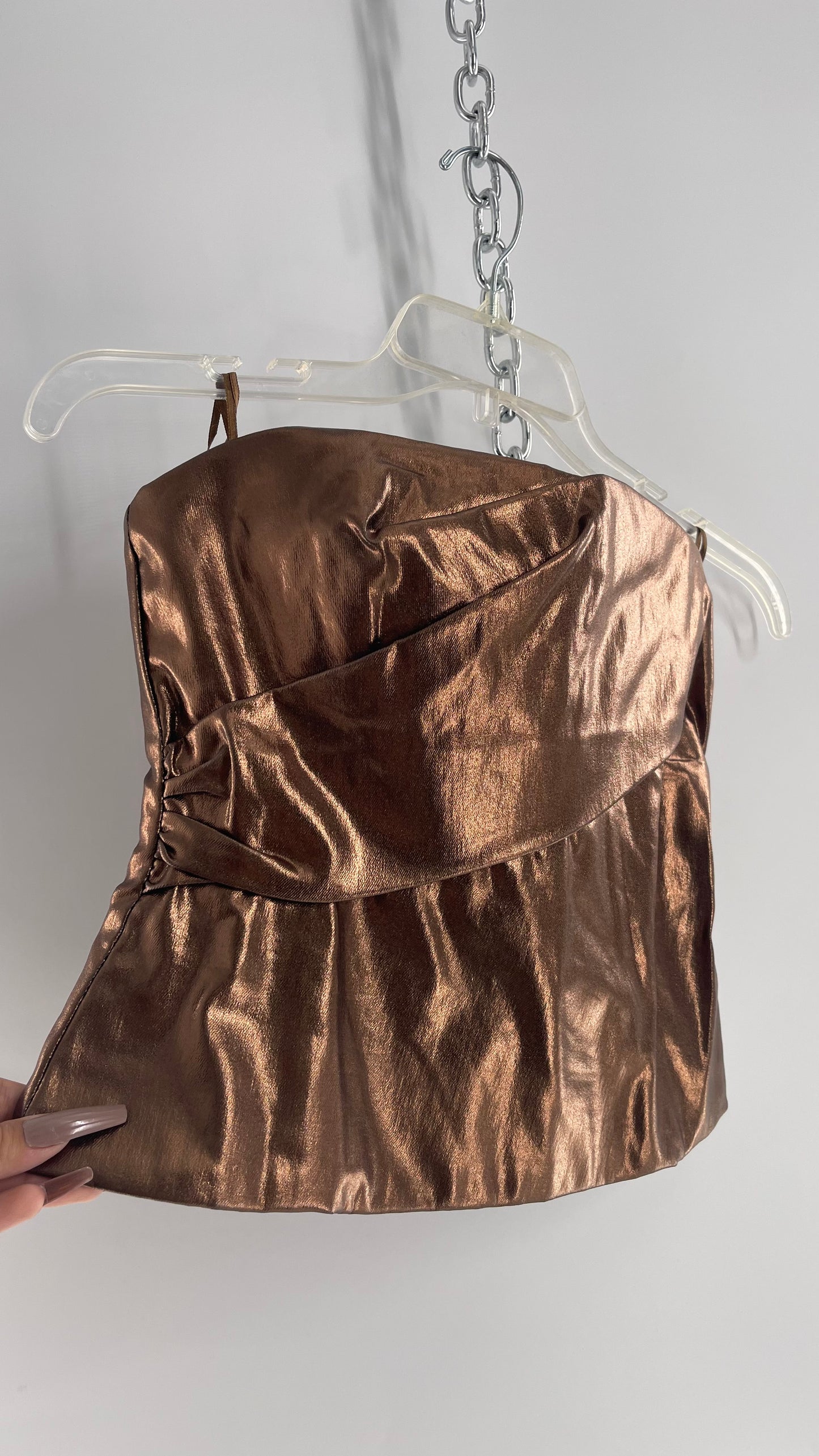 ZARA Metallic Bronze Bustier With Draping Detail and Tags Attached (Small)