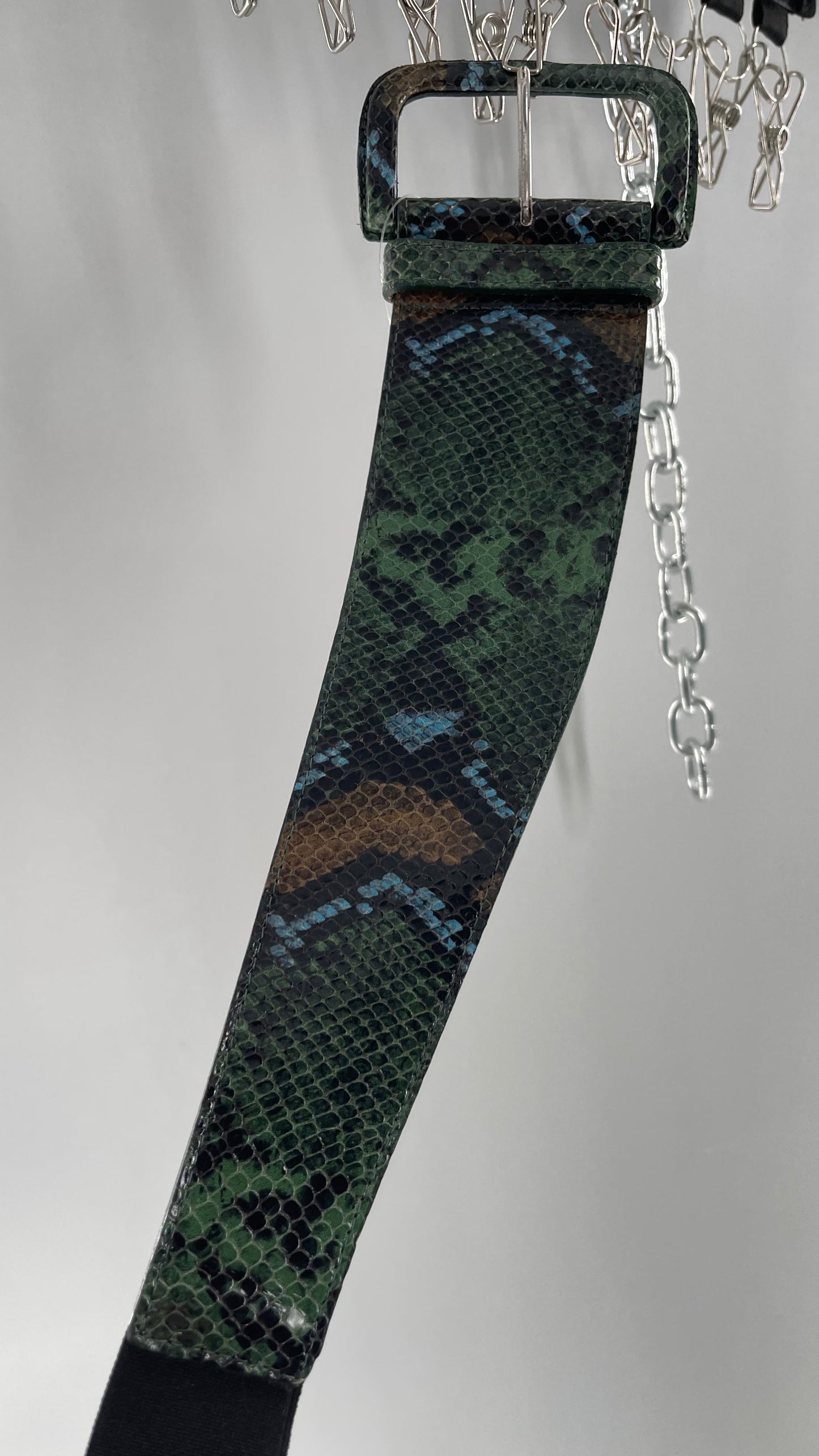 Streets Ahead Green/Blue/Tan Snakeskin Waist Belt with Exaggerated Buckle (XS)