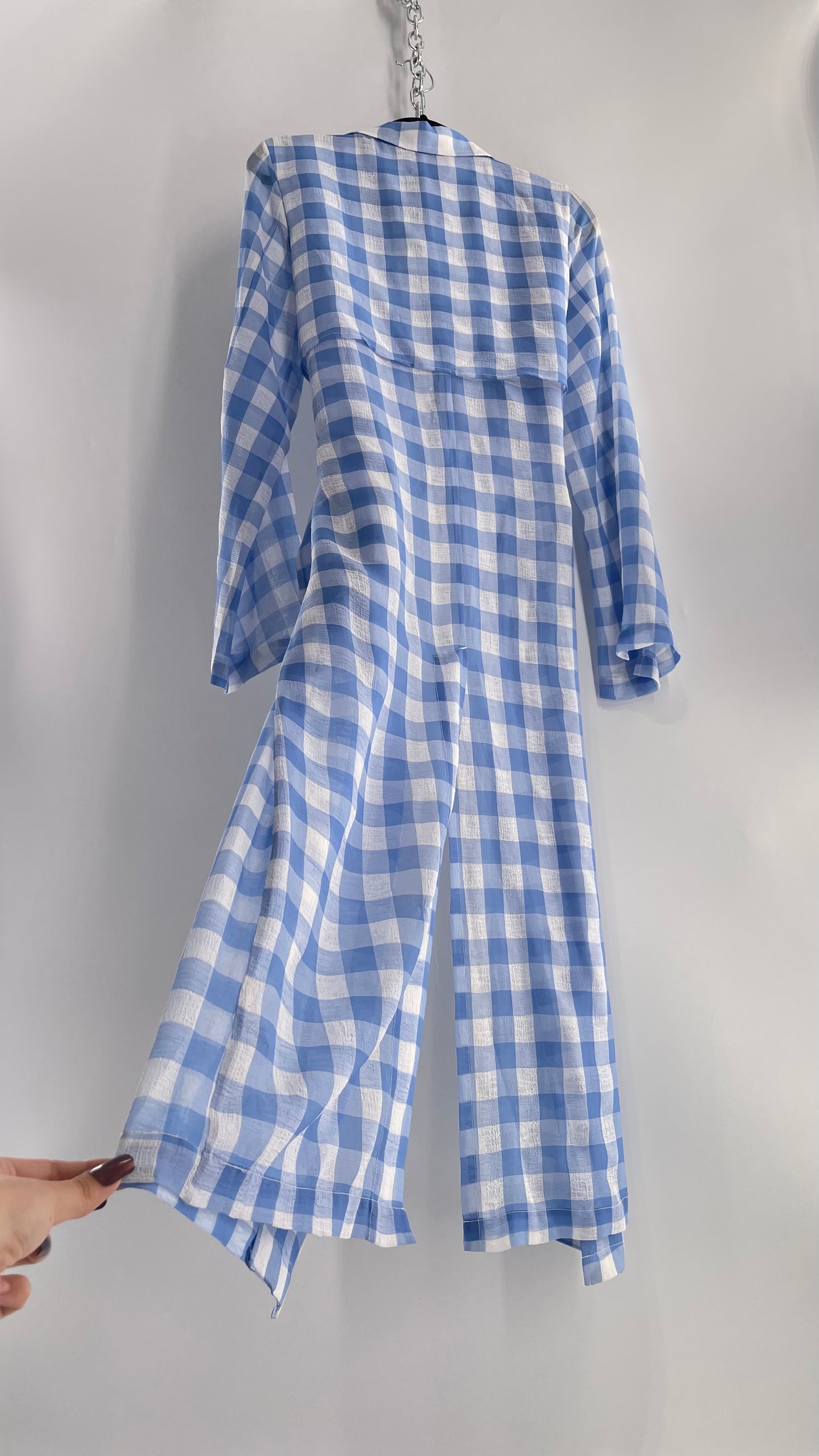 Capulet Anthropologie Gingham Baby Blue Coat/Cape (S)