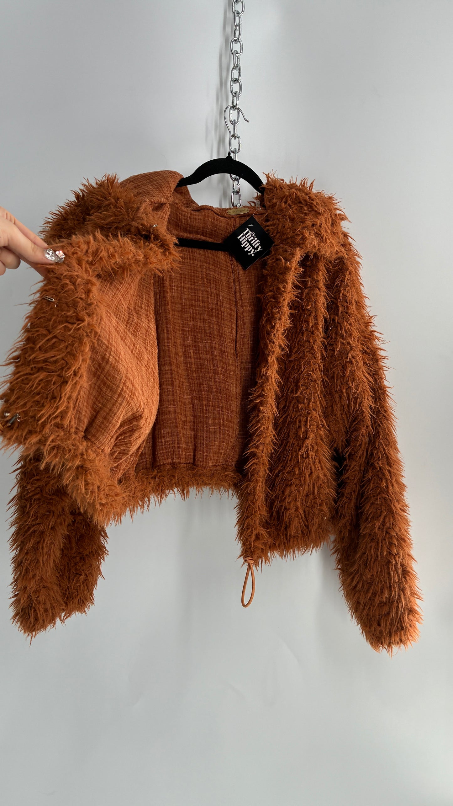 Free People Shaggy Hooded Bomber Style Jacket (Large)