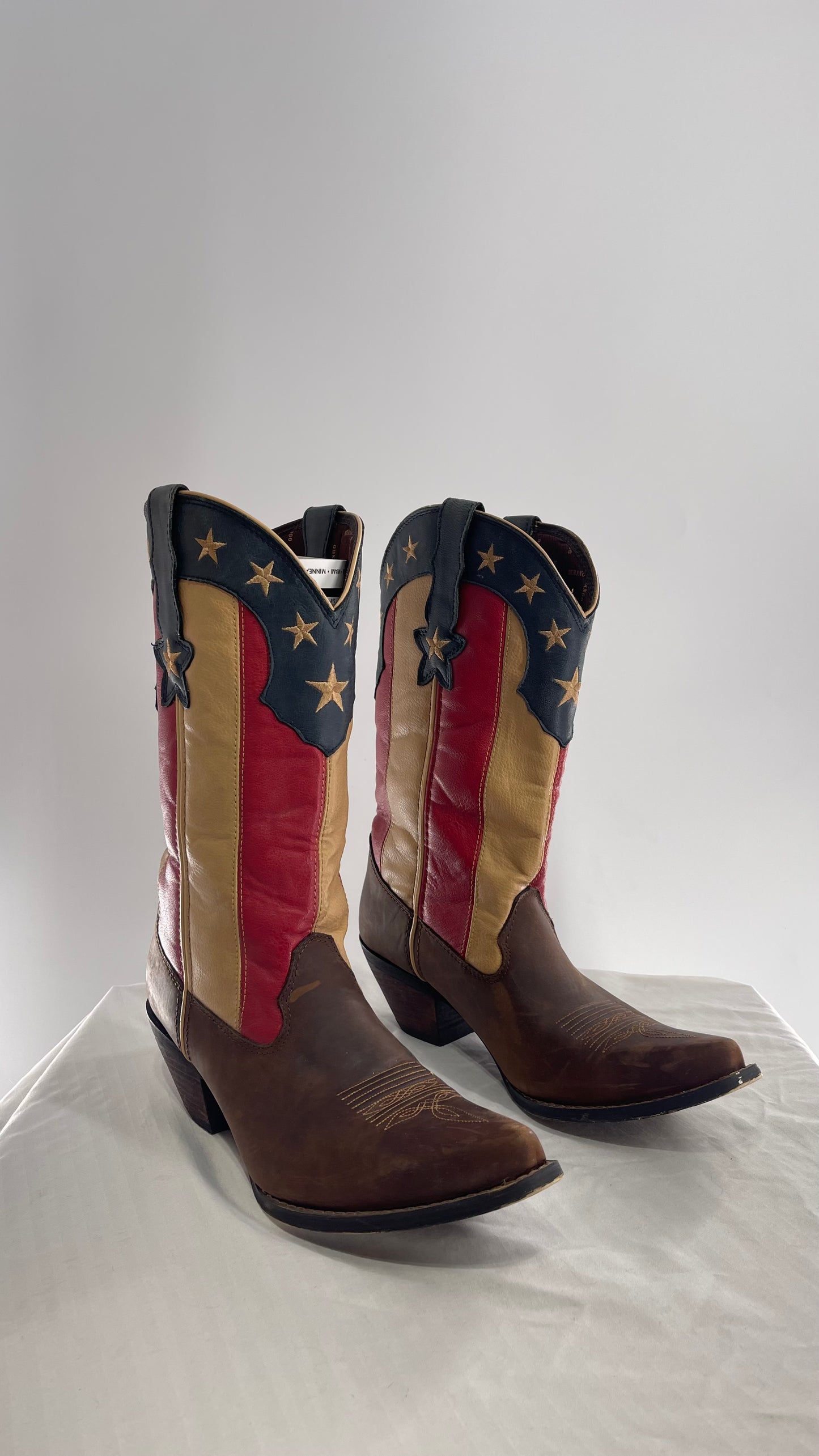 DURANGO Brown Leather Americana Flag Cowboy Boots (11)