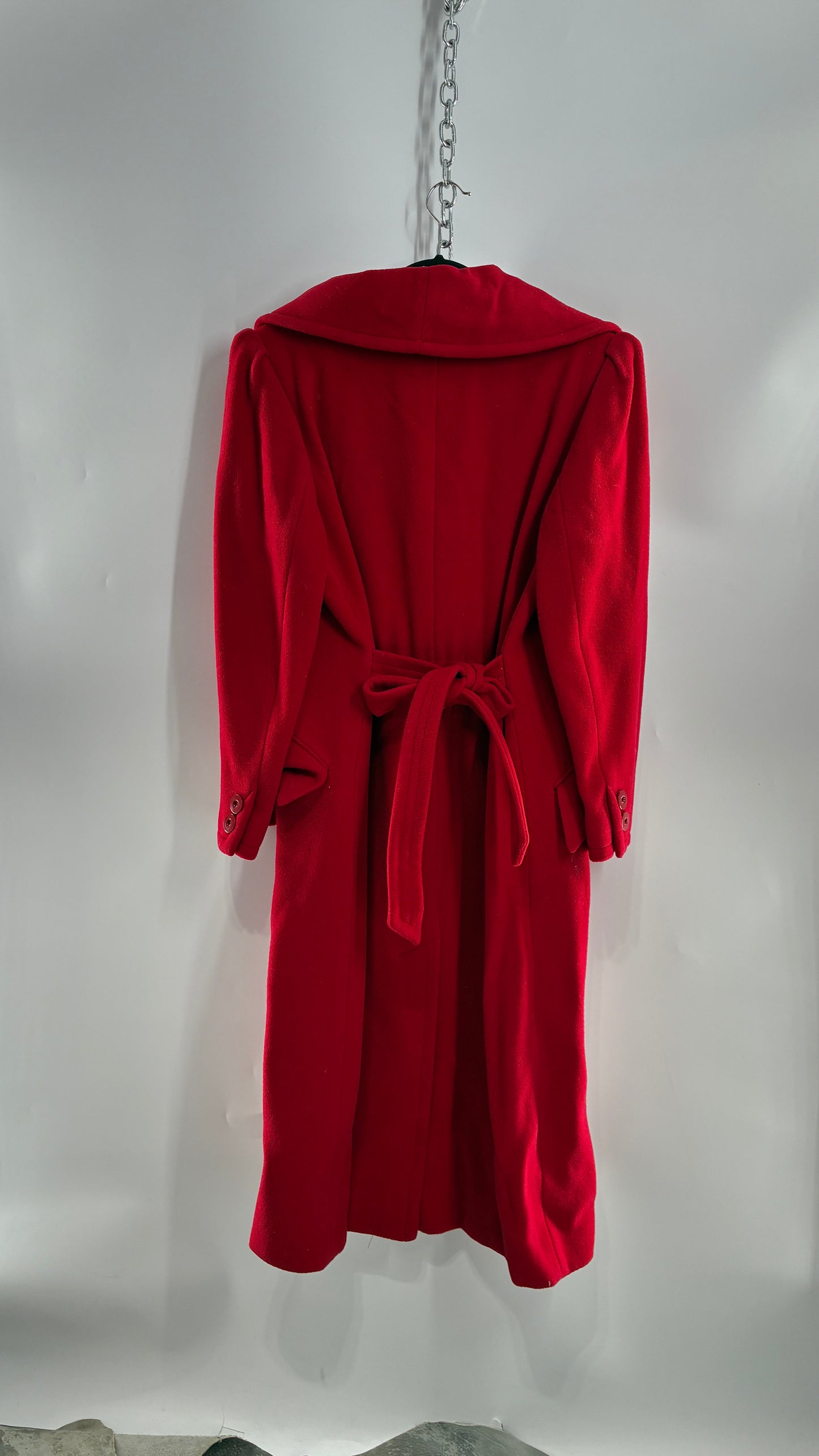 Vintage VALENTINO Miss V Red Sweeping, Tie Back and Pleated/Draped Collar Coat