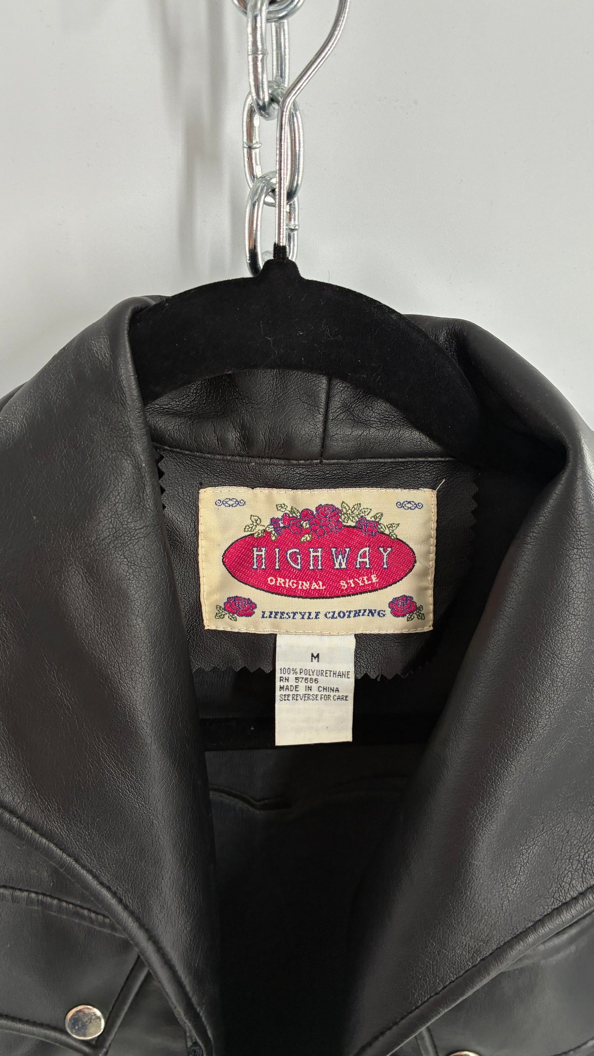 Vintage 1990s HIGHWAY Black Vegan Leather Cropped Jacket (Medium)