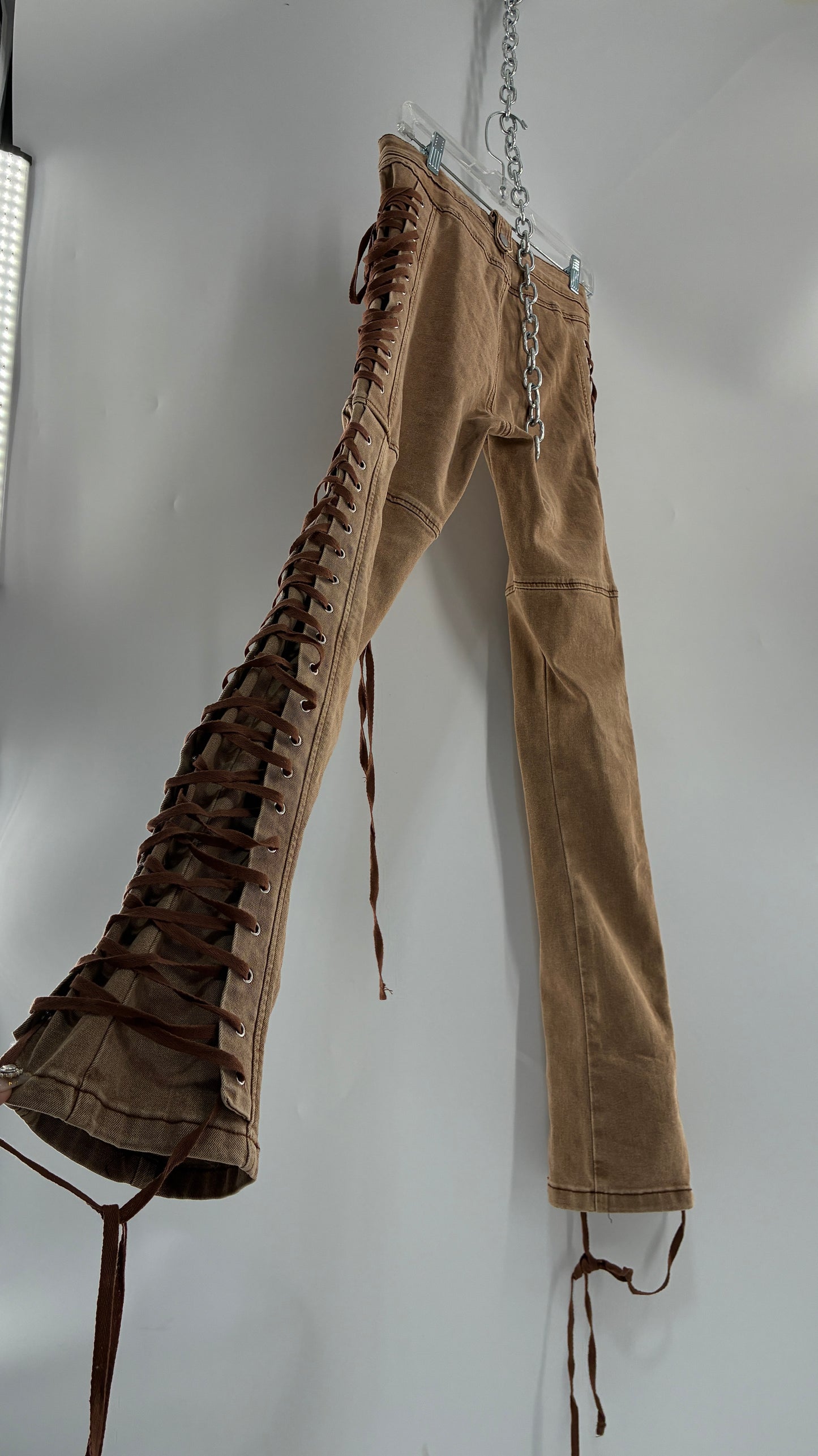 FASHION NOVA Side Tie Faded Brown Jeans (Medium)