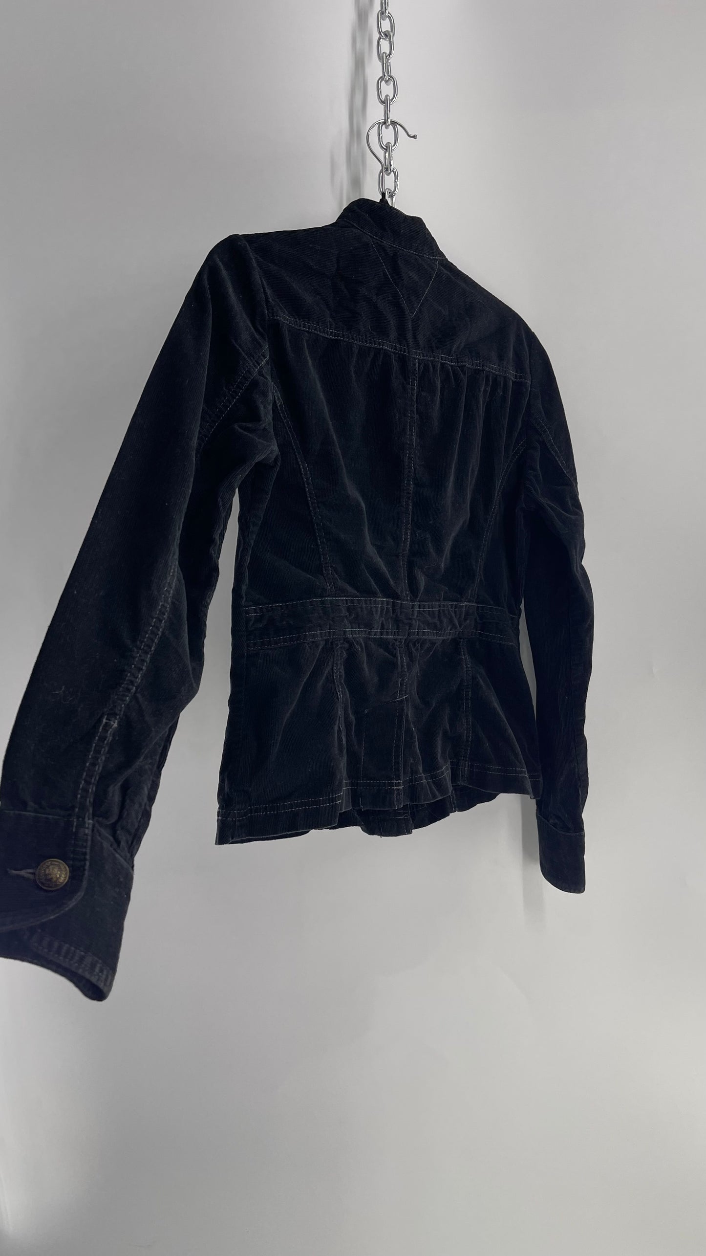 Tommy Hilfiger Black Corduroy Jacket with Pleated Pocket Details (Small)