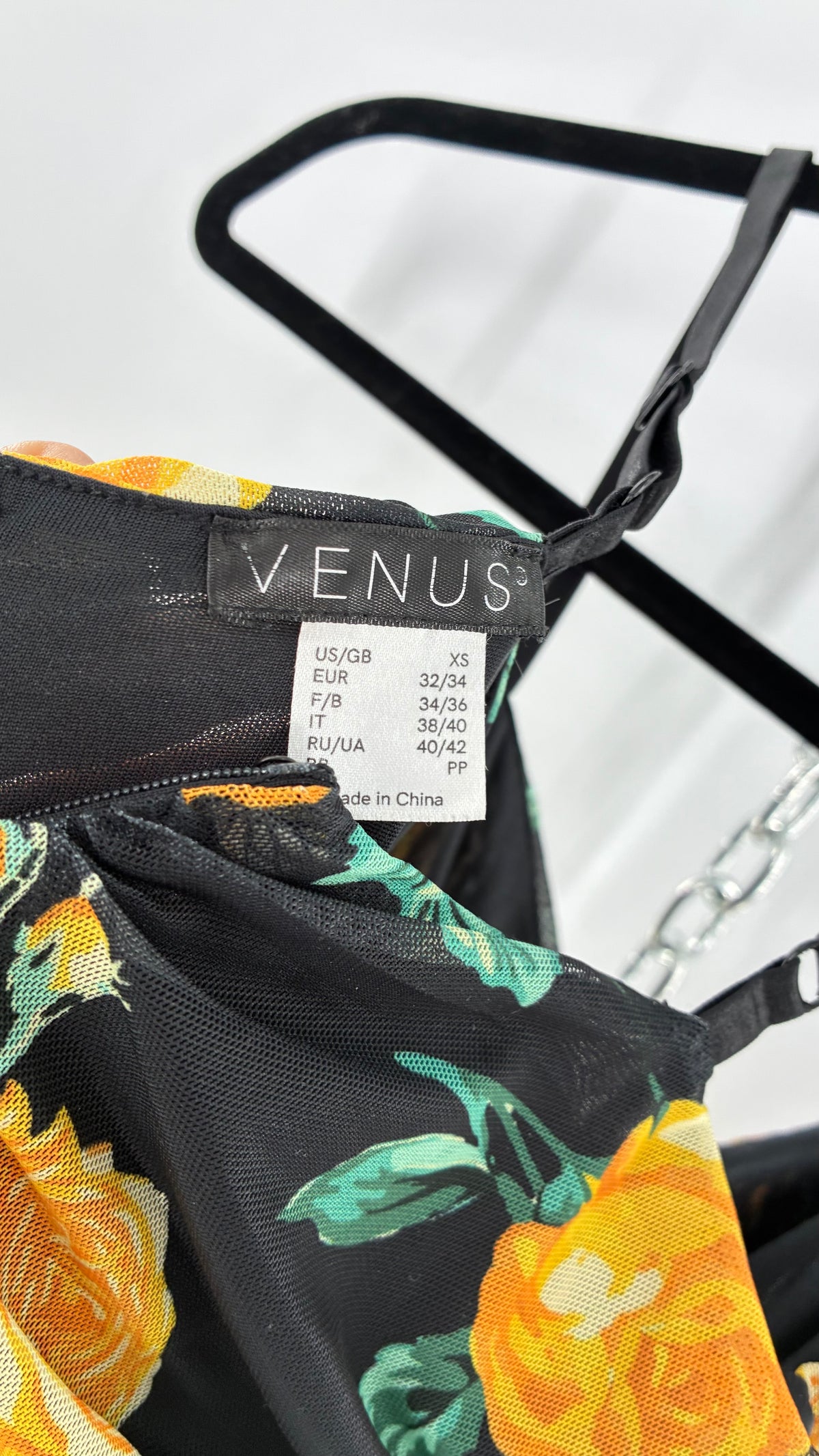 Vintage VÊNUS Floral Black, Yellow Ruched Full Length Dress (XS)