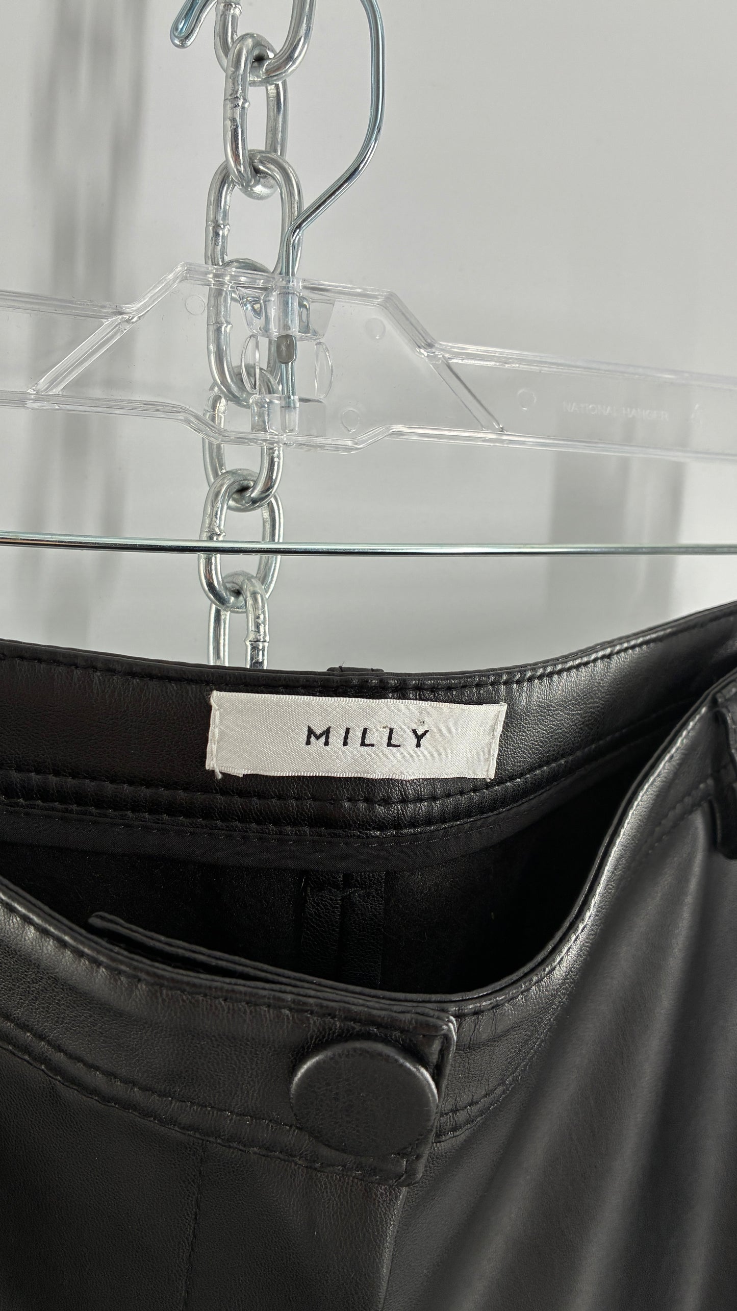 Vintage MILLY Black Vegan Leather Wide Leg Pants with Silver Oversized Studs
