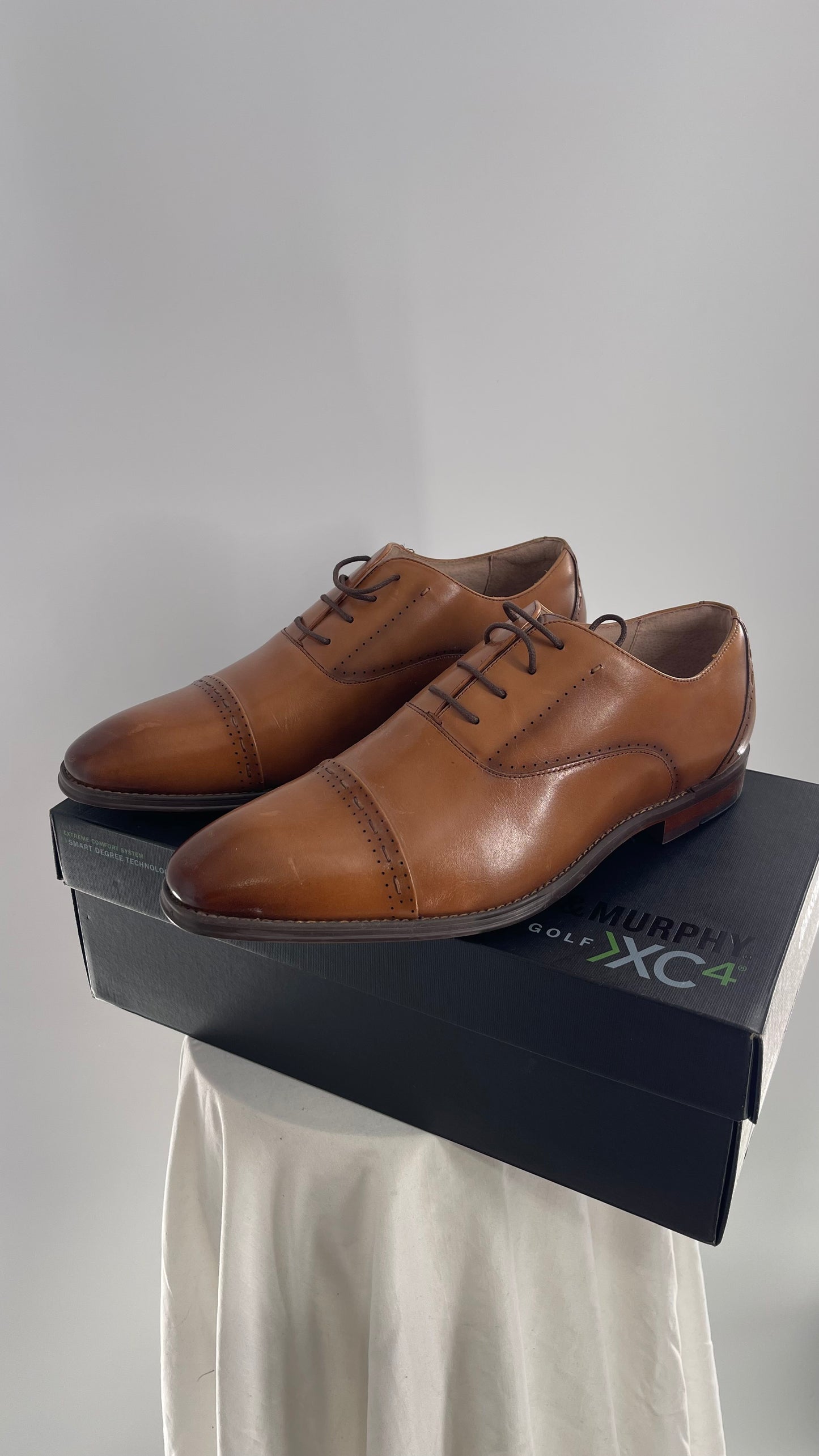 STACY ADAMS Cognac Camel Brown Leather Captoe Oxfords (12)