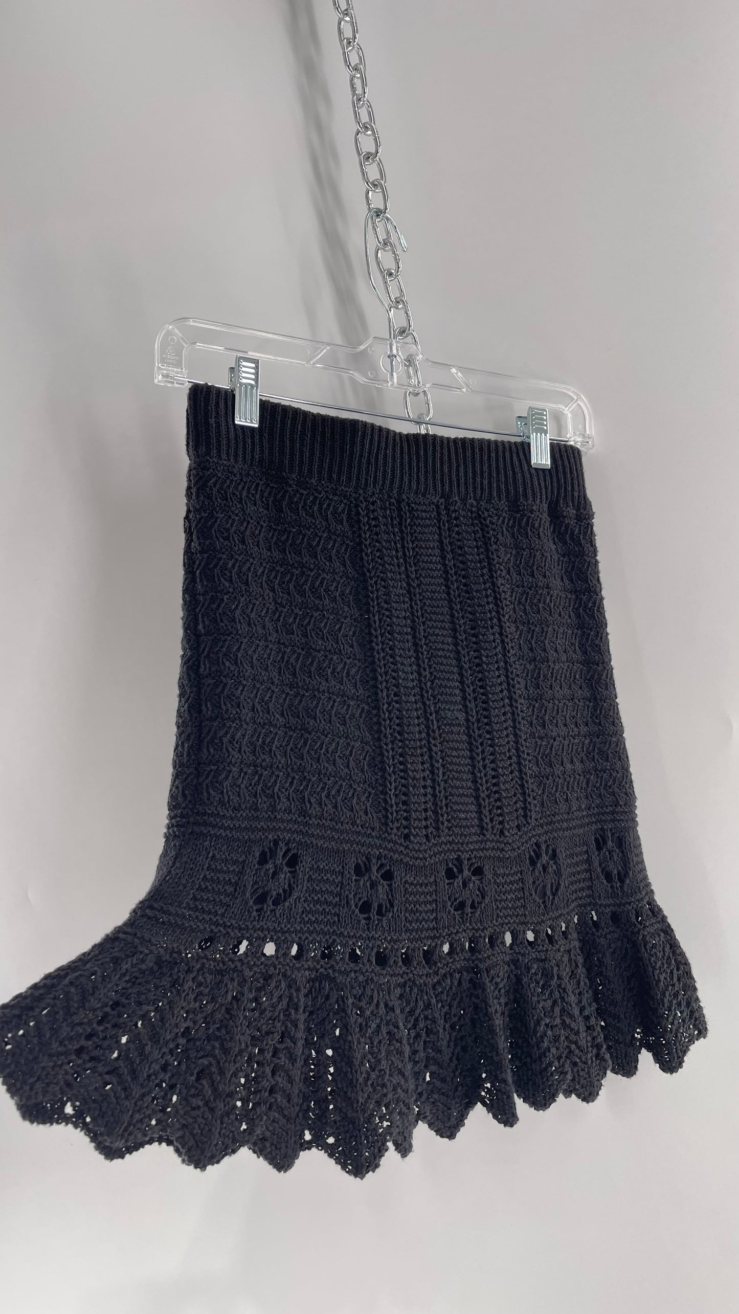 Anthropologie Black Crochet Knit Mini Skirt with Tags Attached (Small)