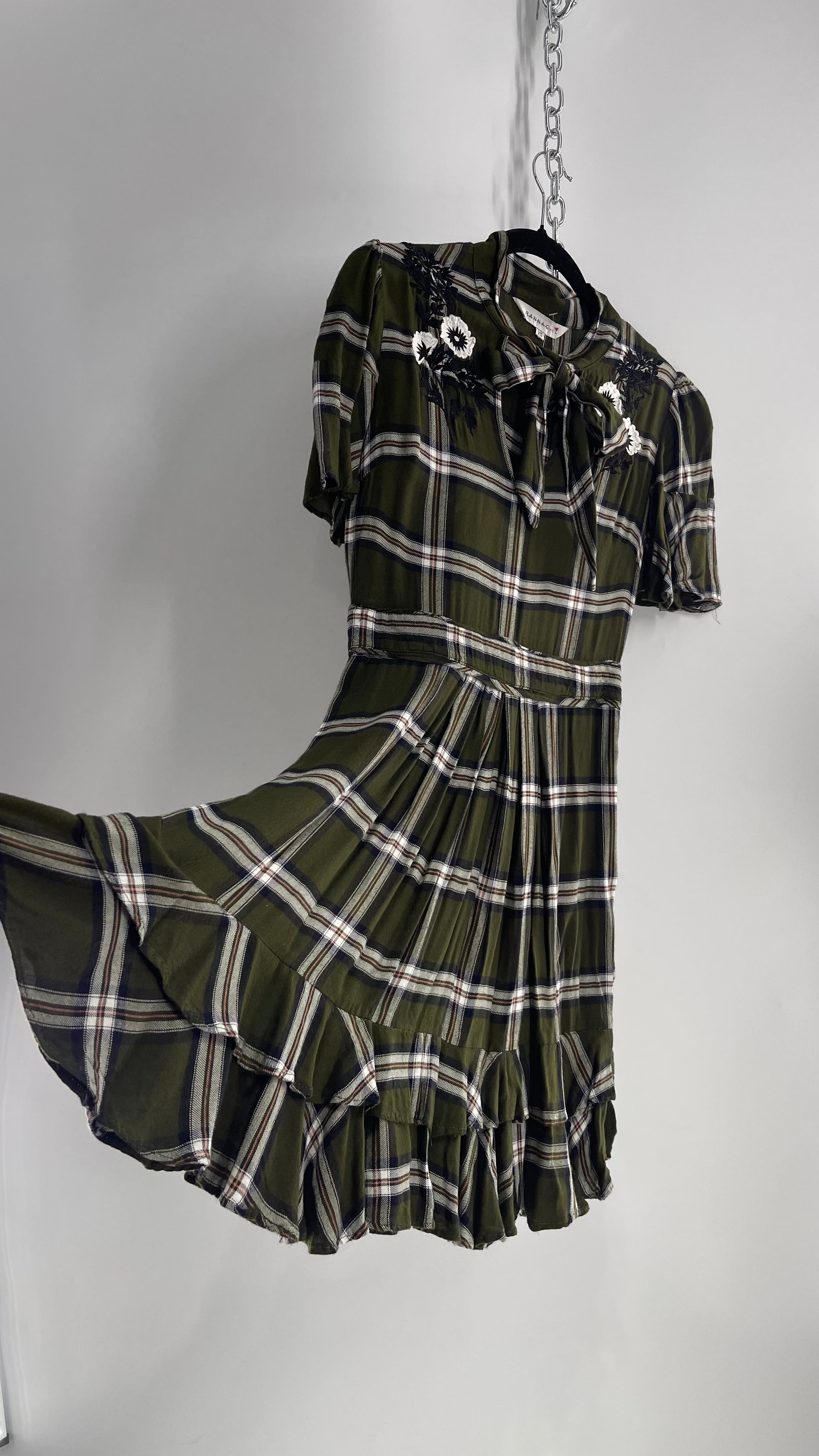 Ranna Gill Anthropologie Army Green Plaid Dress with Floral Embroidery The Thrifty Hippy Ranna Gill Anthropologie Army Green Plaid Dress with Floral Embroidery The Thrifty Hippy