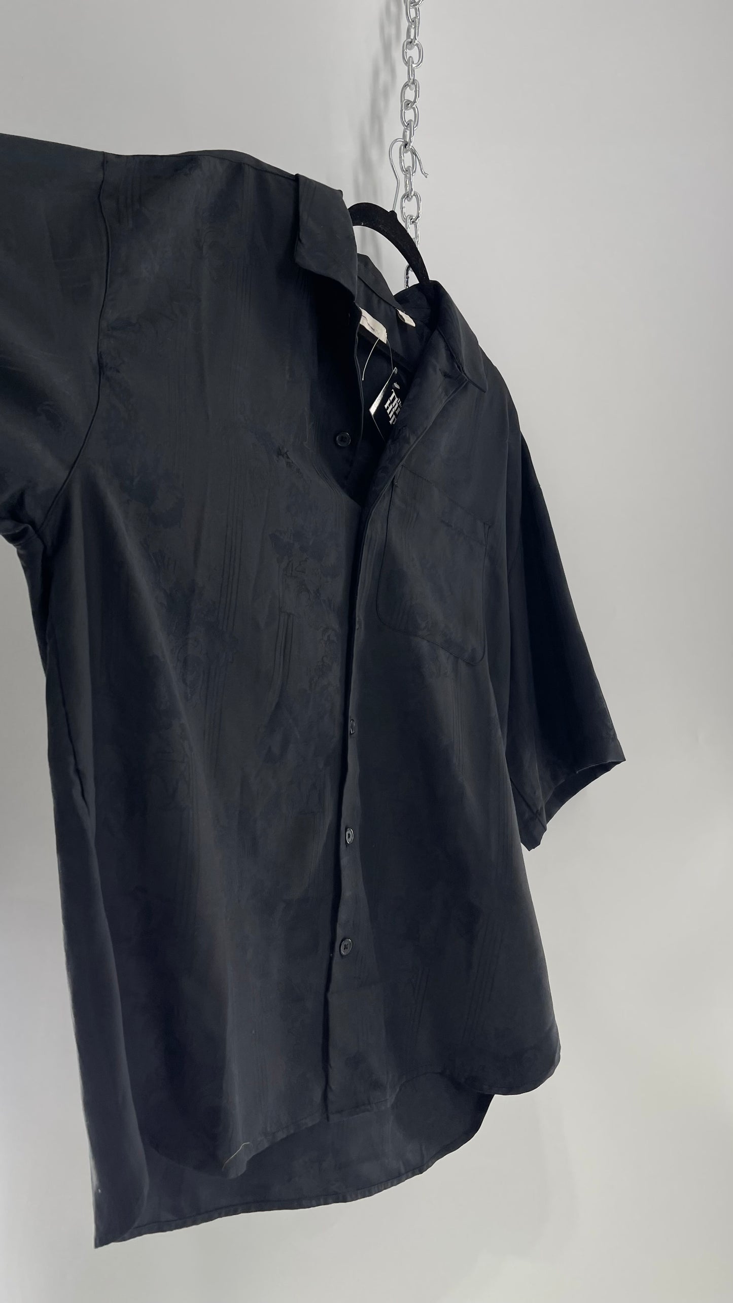 STANDARD/CLOTH Black Button Up with Striped Jacquard Design (Large)