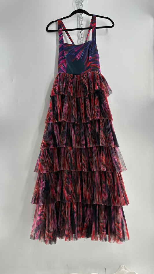 HUTCH Ruffled Maxi Gown Graphic Navy Blue, Fuchsia (2P,4)