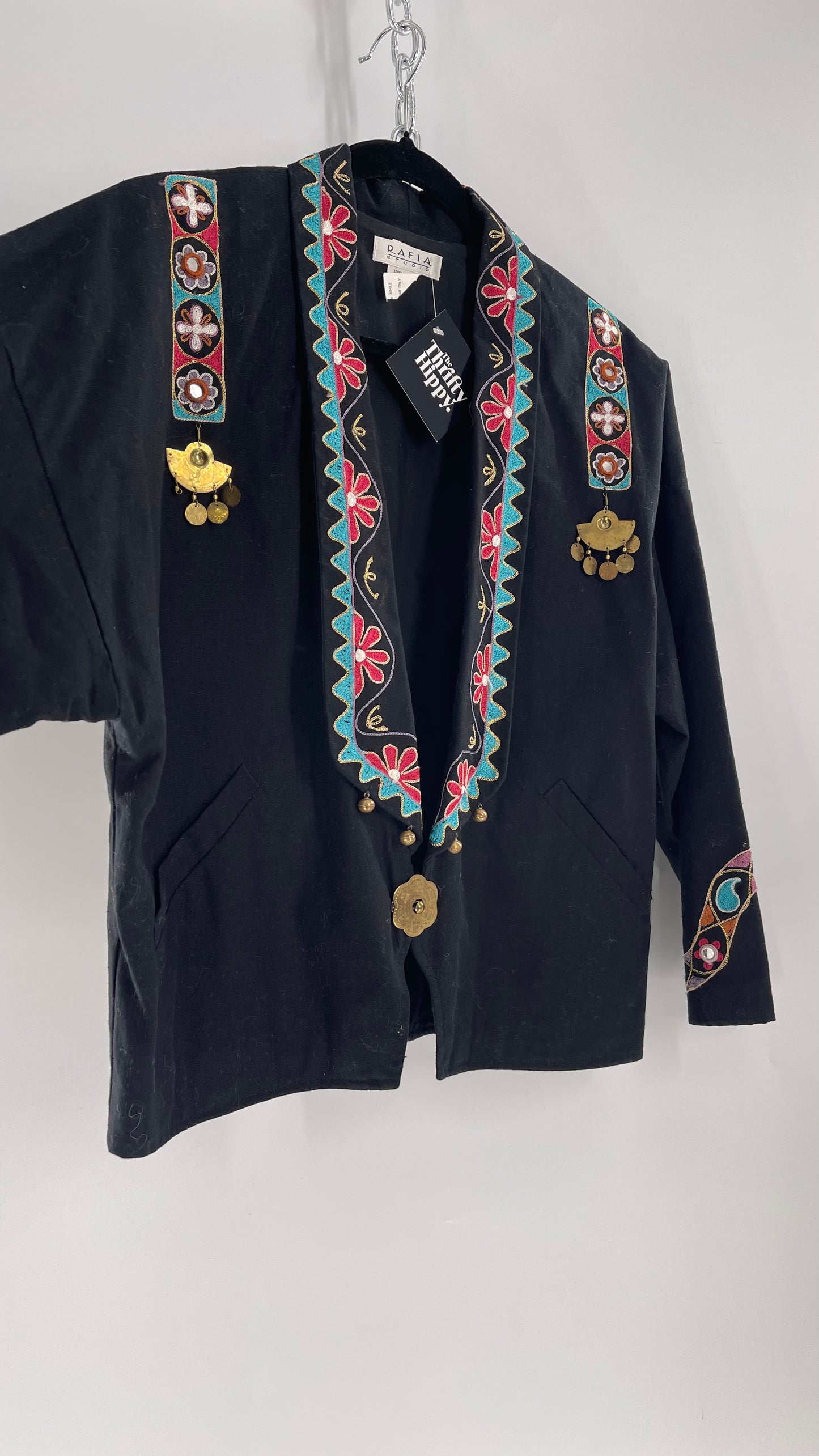 Vintage 1970s RÁFIA STUDIO Western Embroidered Jacket with Bronze Medallions (Medium)