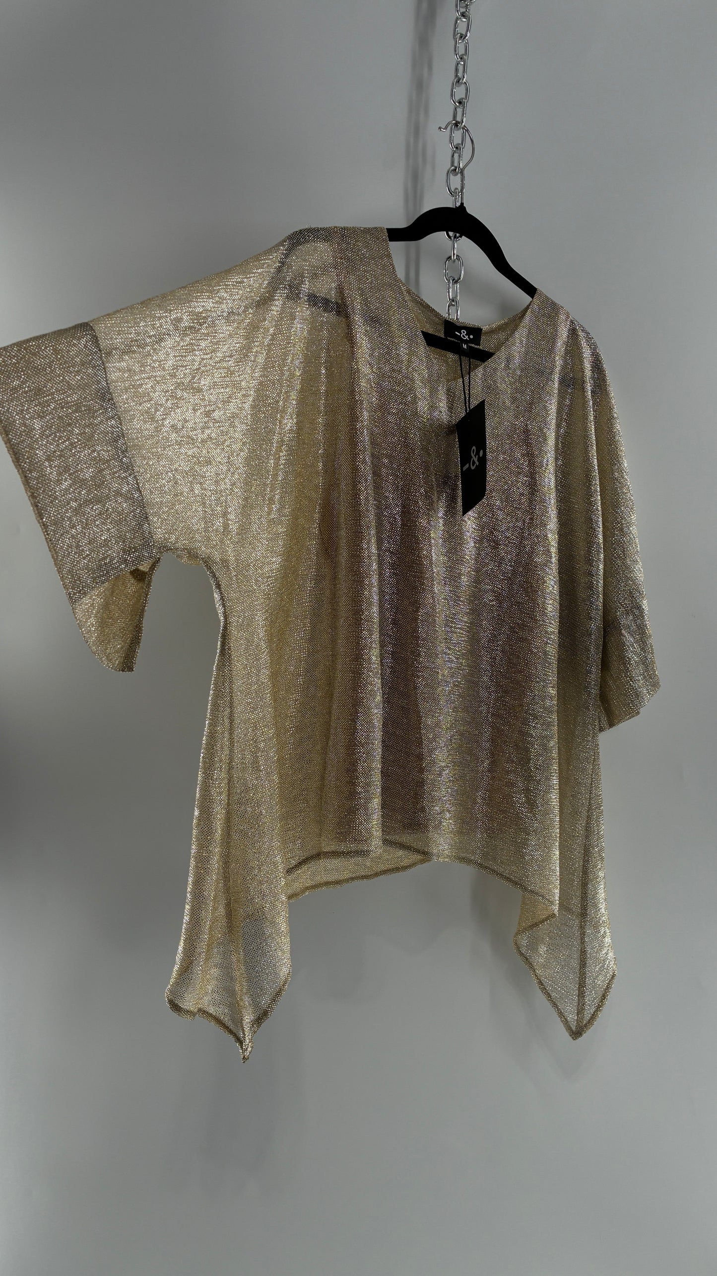 DASH & DOT Gold and Silver Metallic Shimmer Boxy Top with Tags Attached (Medium)