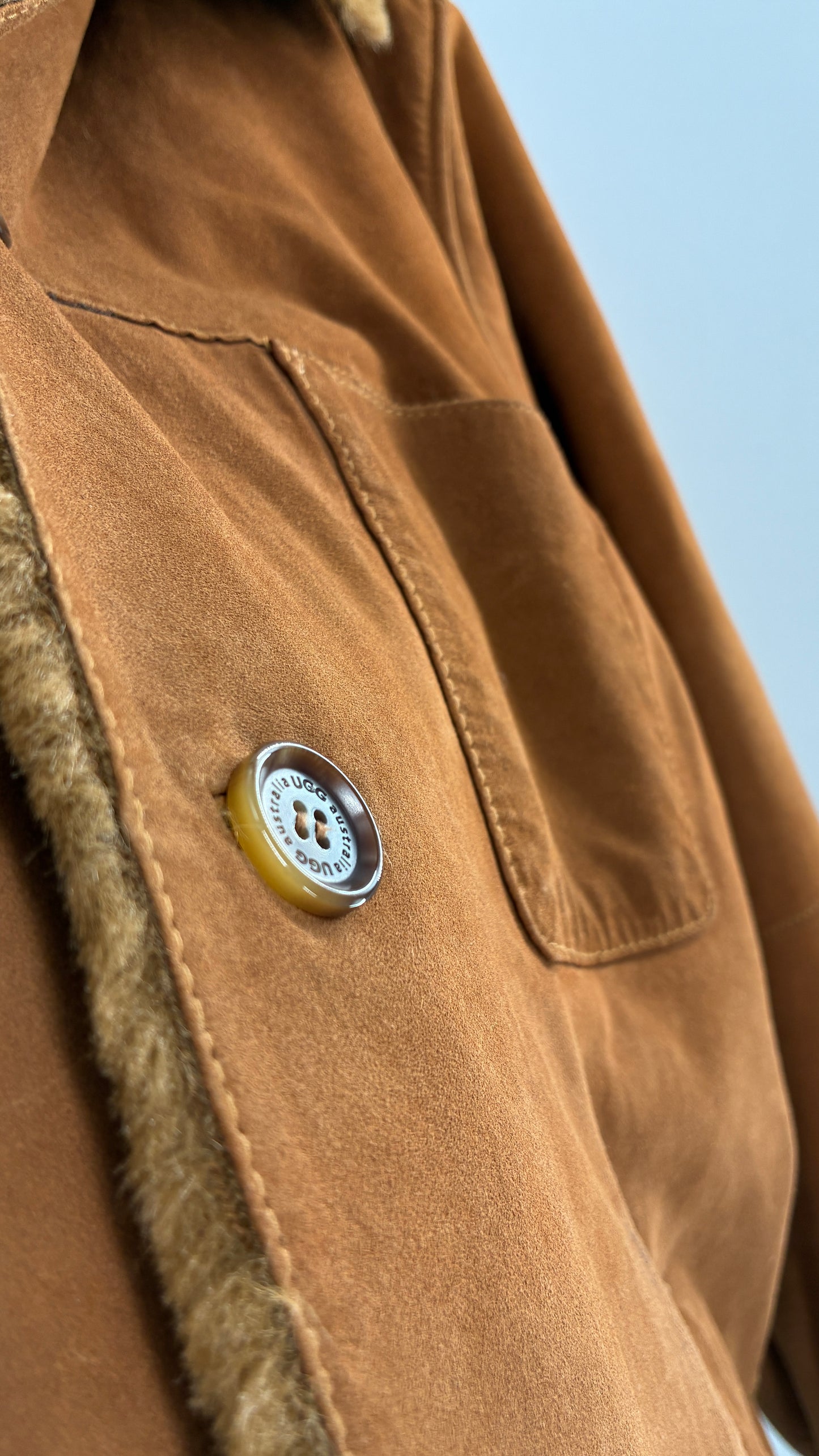 Vintage UGG Genuine Leather Button Front Fur Lined Jacket (Large)