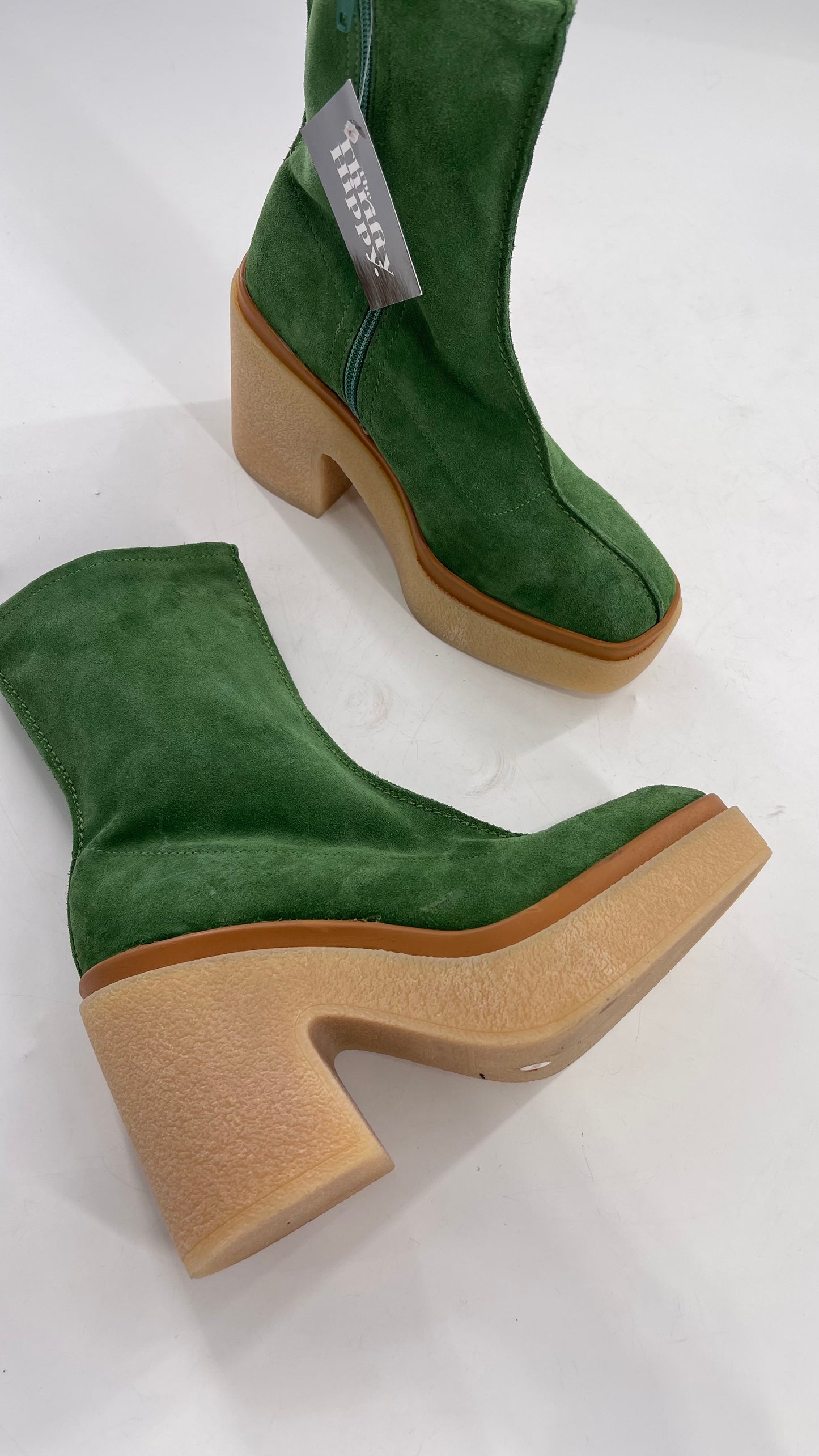 Free People Green Gigi Suede Leather Rubber Heel Boot (36.5)