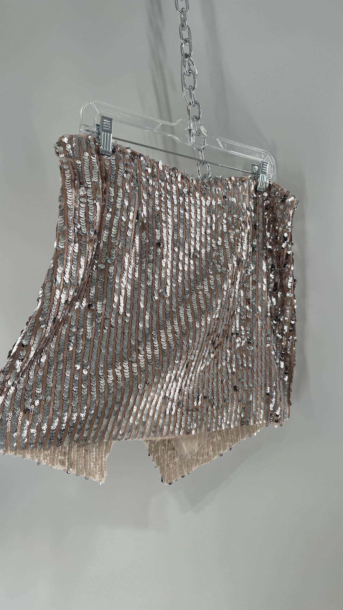 Free People Silver and Nude Sequin Shimmer Mini Skirt (14)